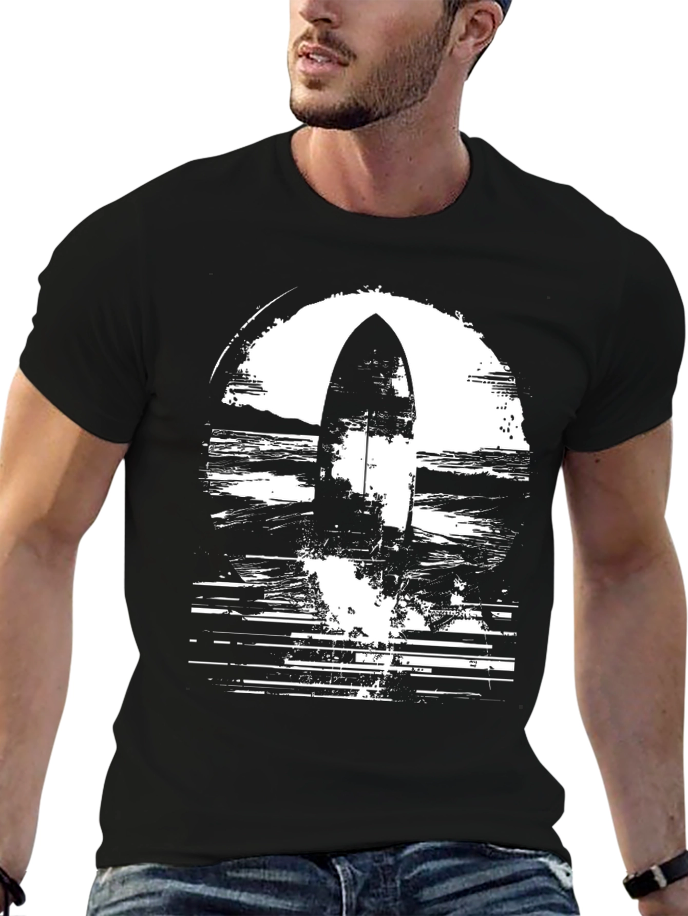 Black Surfboard Graphic Tee - Coastal Style - 6