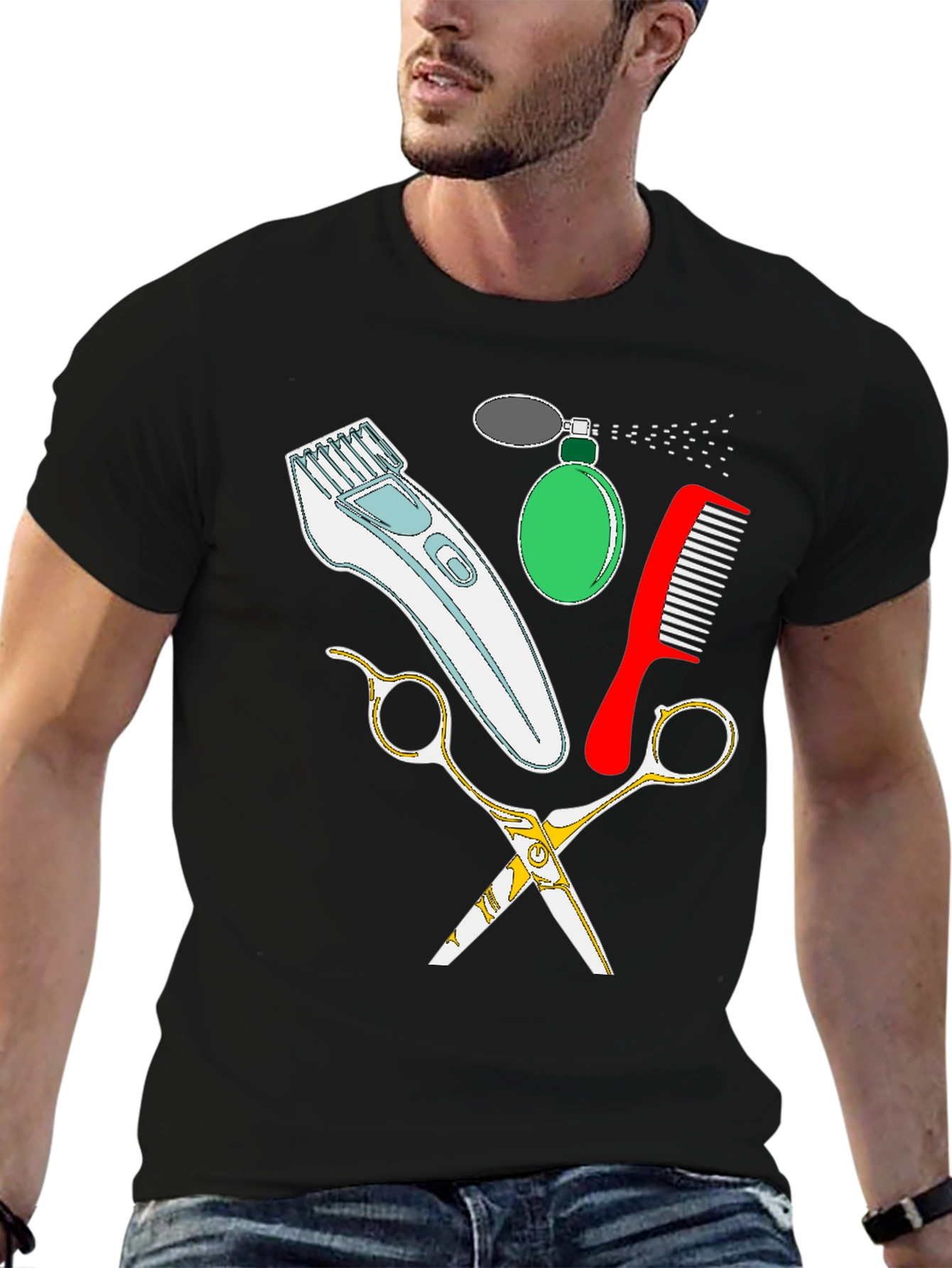 Black Barber Tools Graphic T-Shirt: Stylish and Unique Tee view 6