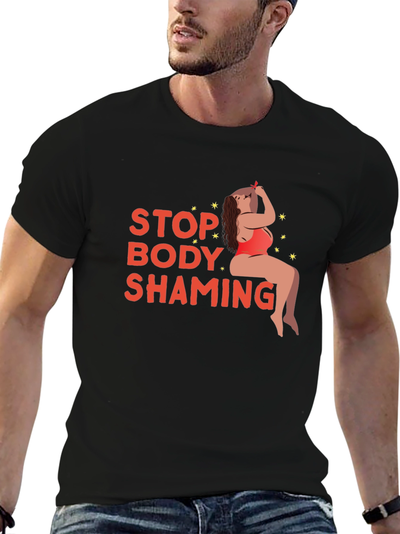 Black Stop Body Shaming Graphic Tee - Black view 6