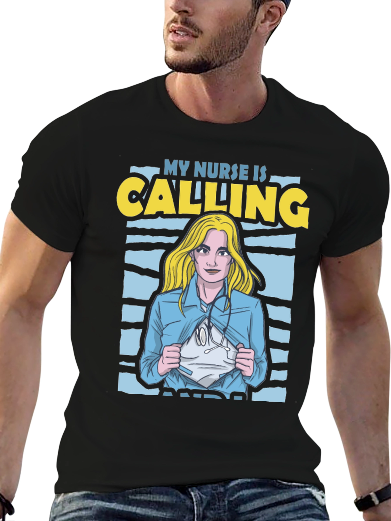 Black My Nurse Is Calling T-Shirt view 6