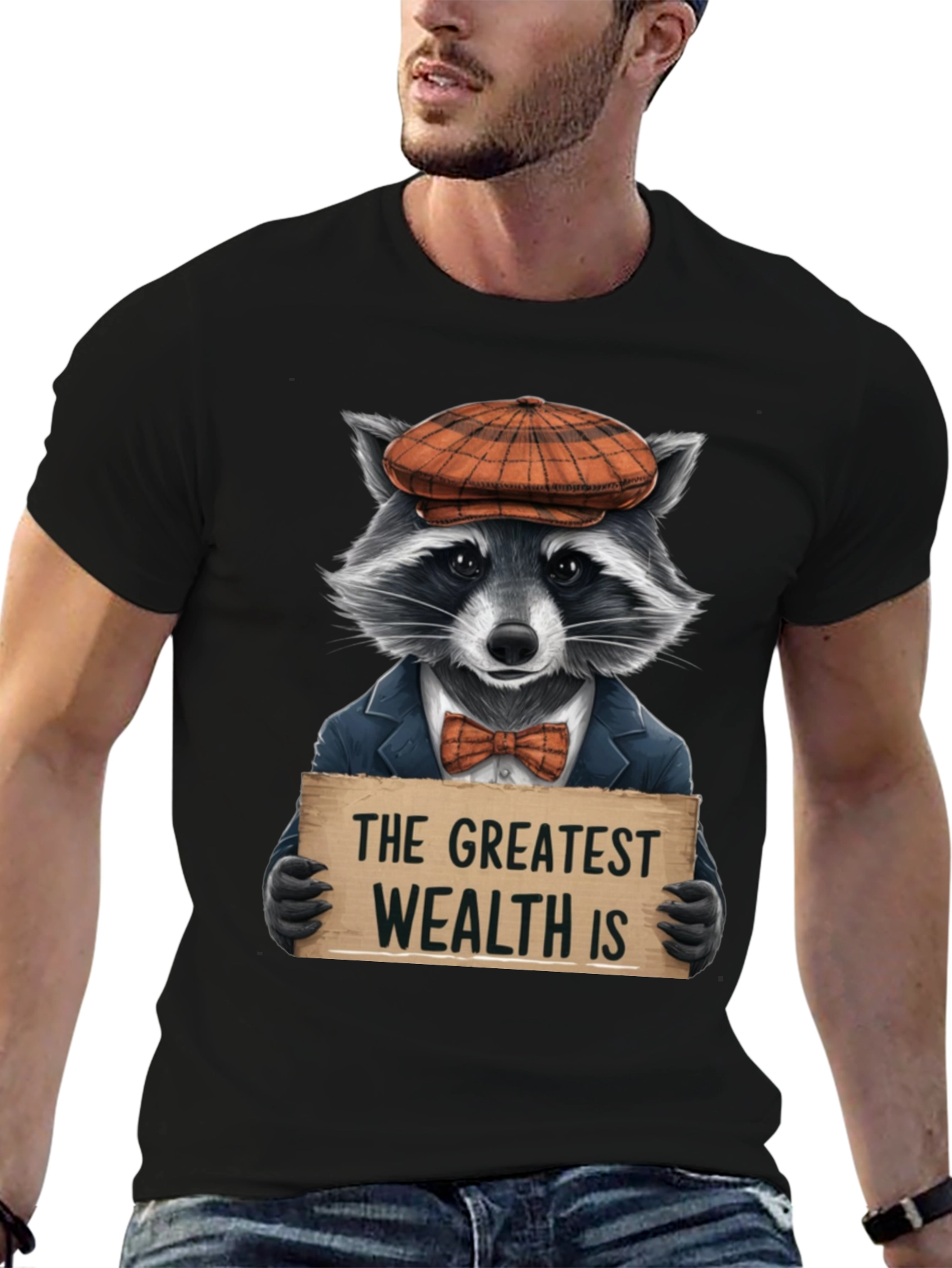 Black The Greatest Wealth Raccoon T-Shirt view 6