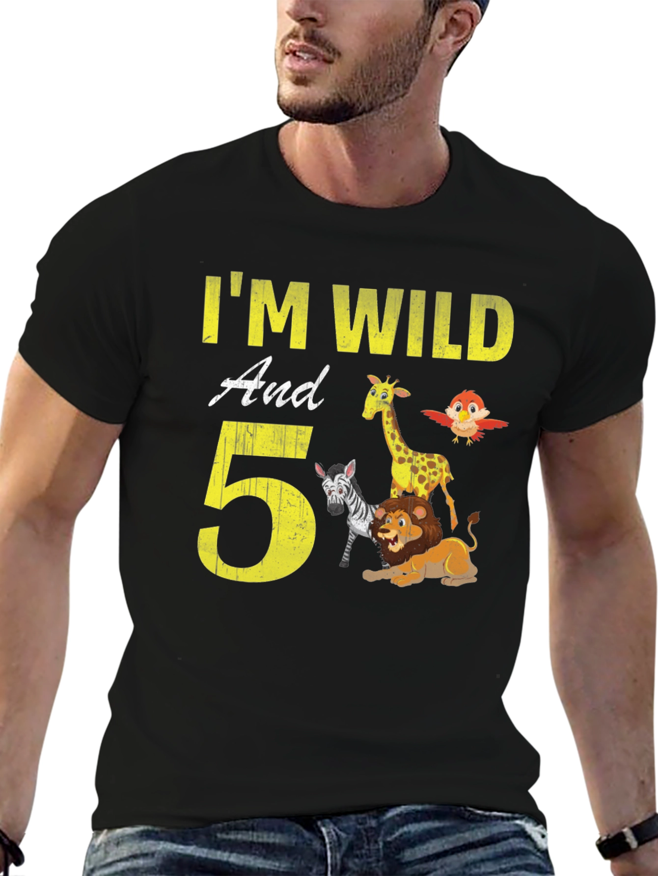 Black I'm Wild And 5! Birthday Animals Kids T-Shirt view 6