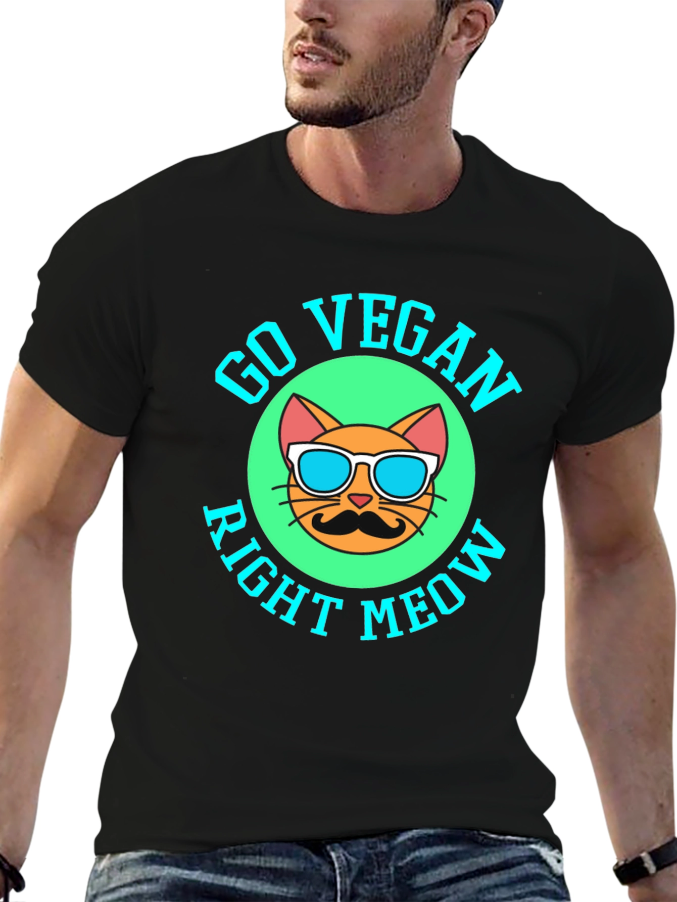 Black Go Vegan Right Meow T-Shirt view 6