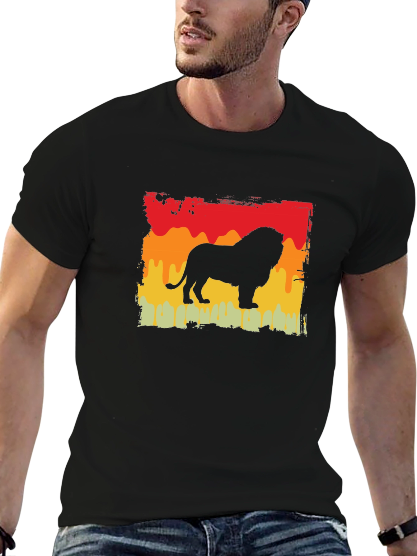 Black Retro Lion Graphic Tee - Classic Style view 6