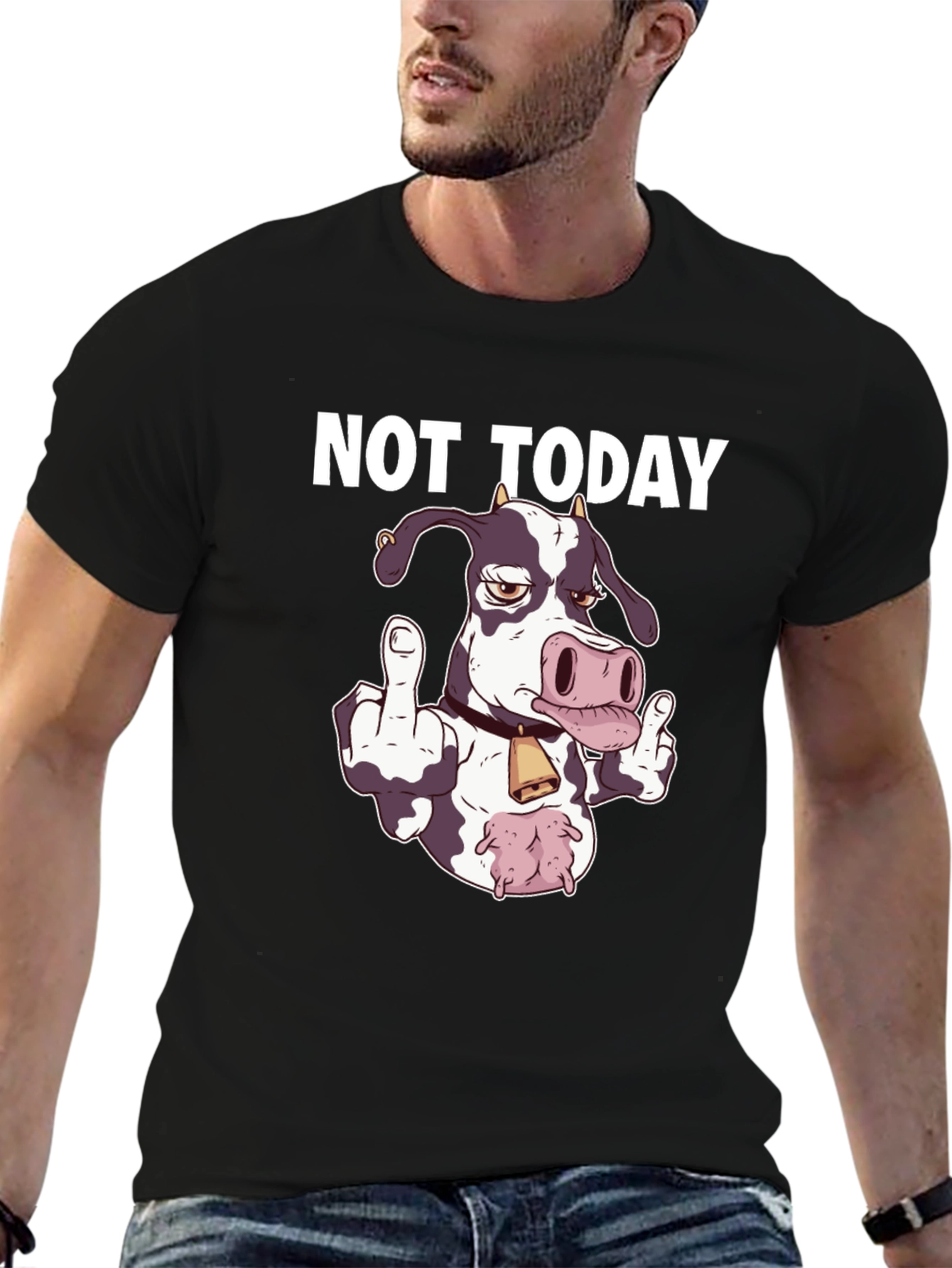 Black Not Today Funny Cow T-Shirt view 6