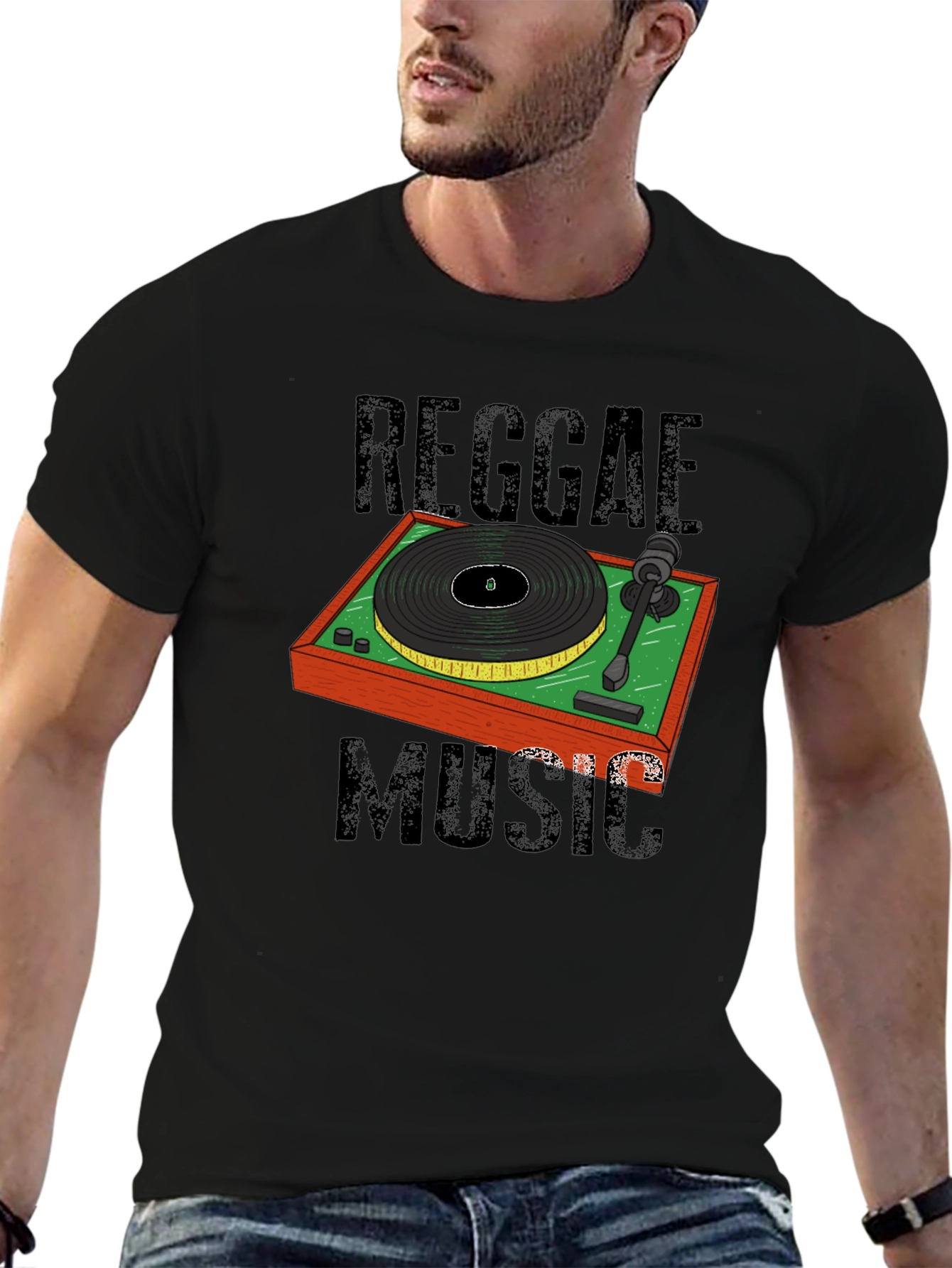 Black Reggae Music Turntable Graphic T-Shirt view 6