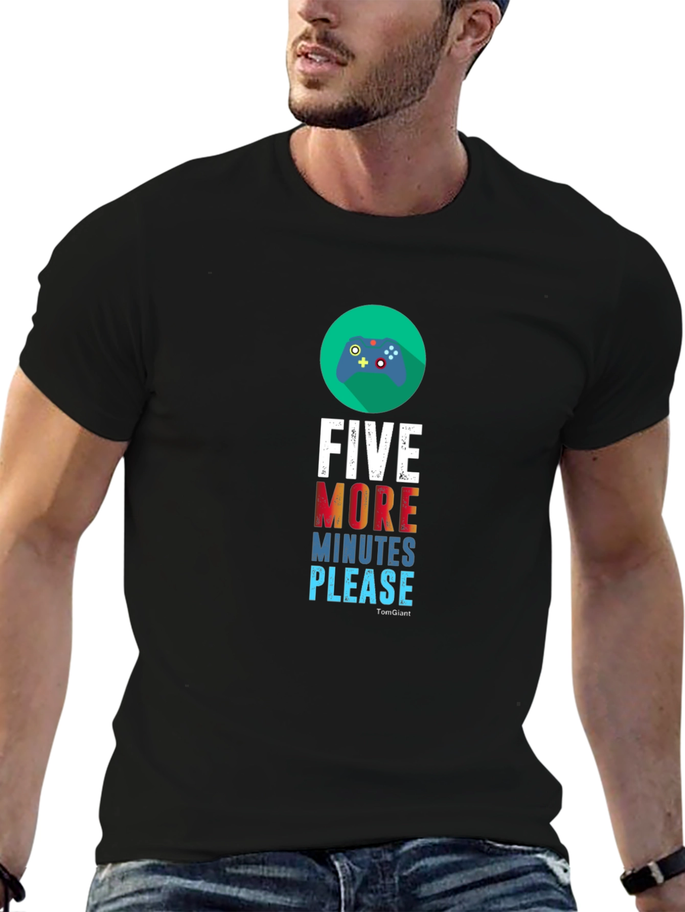 Black Five More Minutes Please Gaming T-Shirt view 6