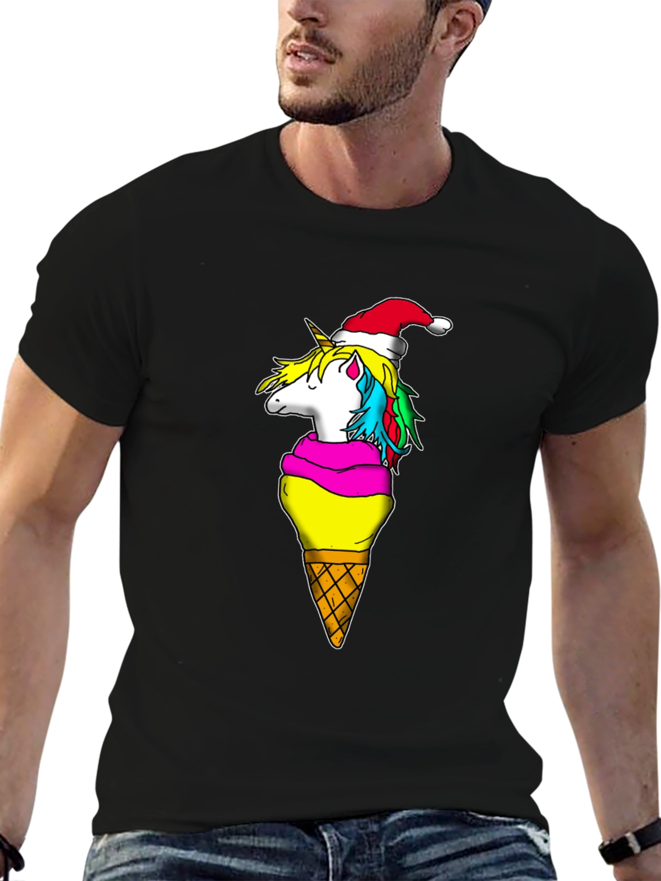 Black Unicorn Ice Cream Cone Christmas T-Shirt view 6