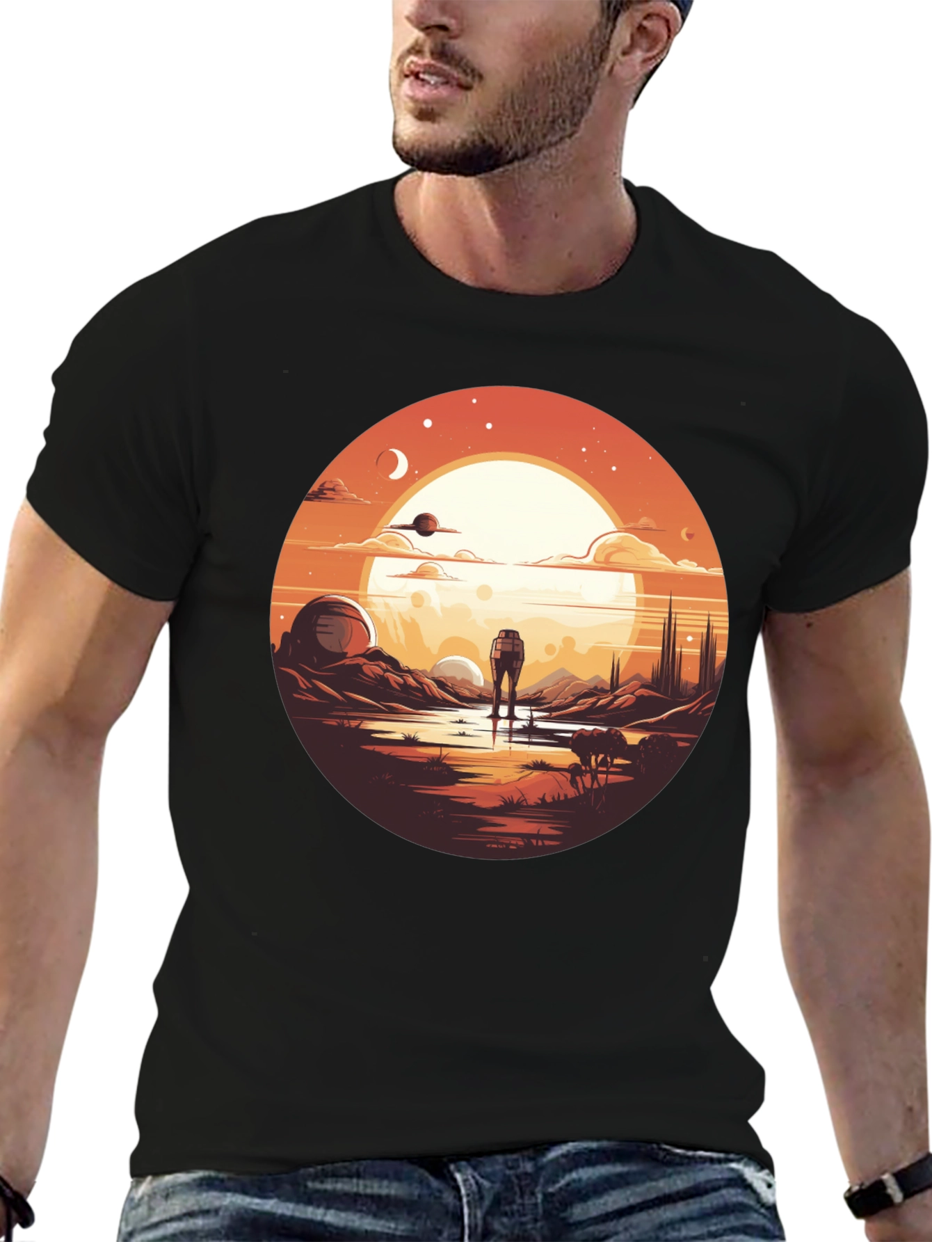 Black Sci-Fi Landscape Graphic Tee view 6