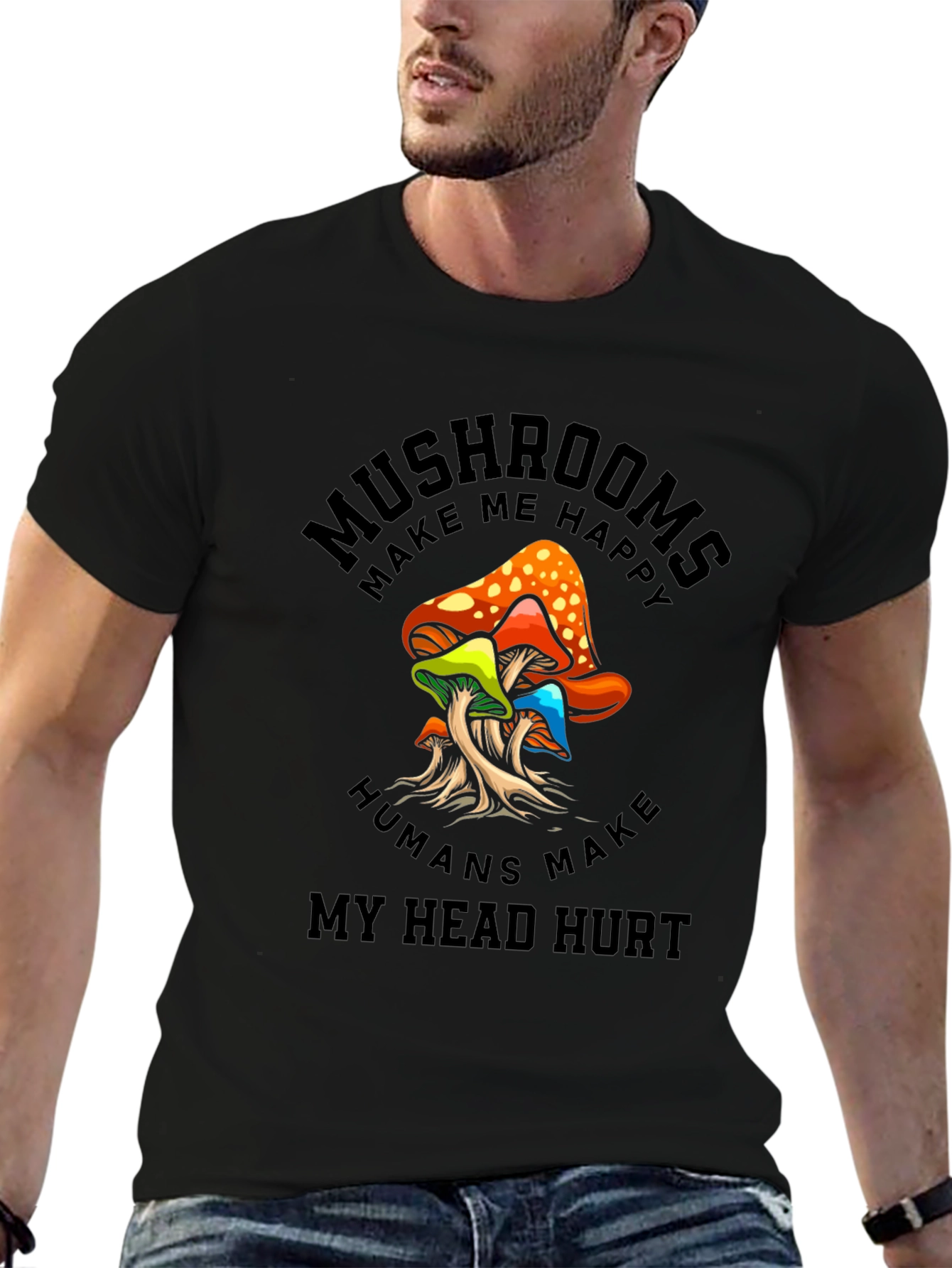 Black Mushrooms Make Me Happy Graphic T-Shirt view 6