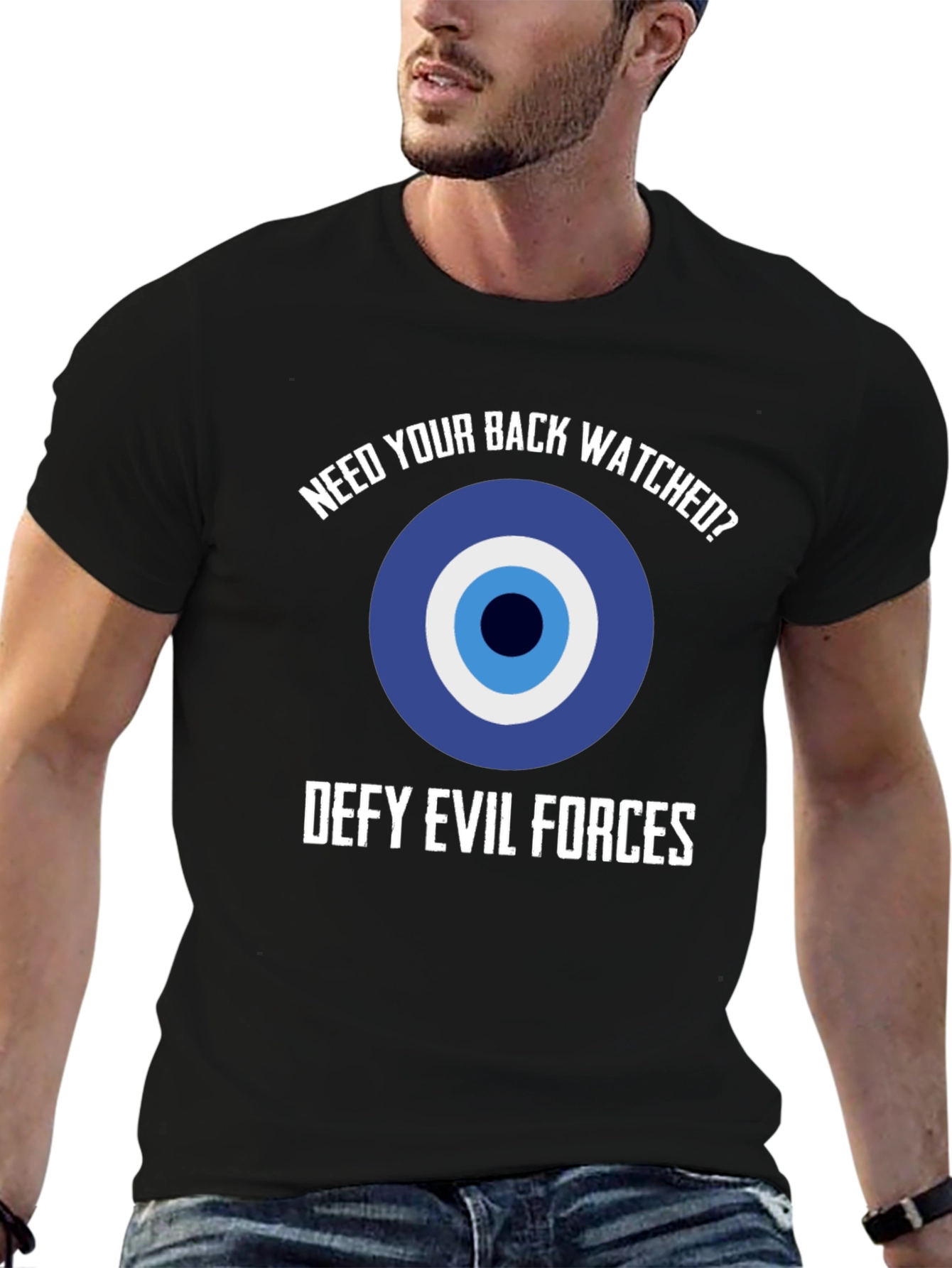 Black Evil Eye Protection T-Shirt - Defy Evil Forces! view 6