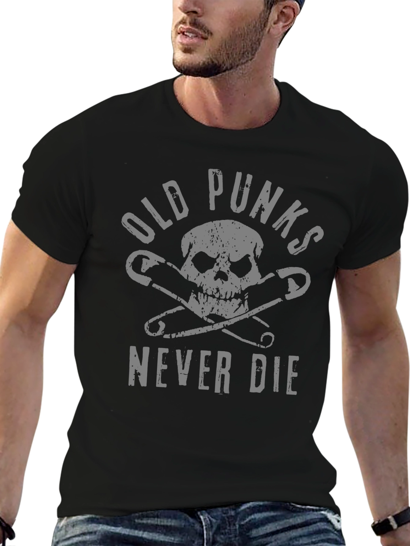Black Old Punks Never Die Graphic T-Shirt - Punk Rock Apparel view 6