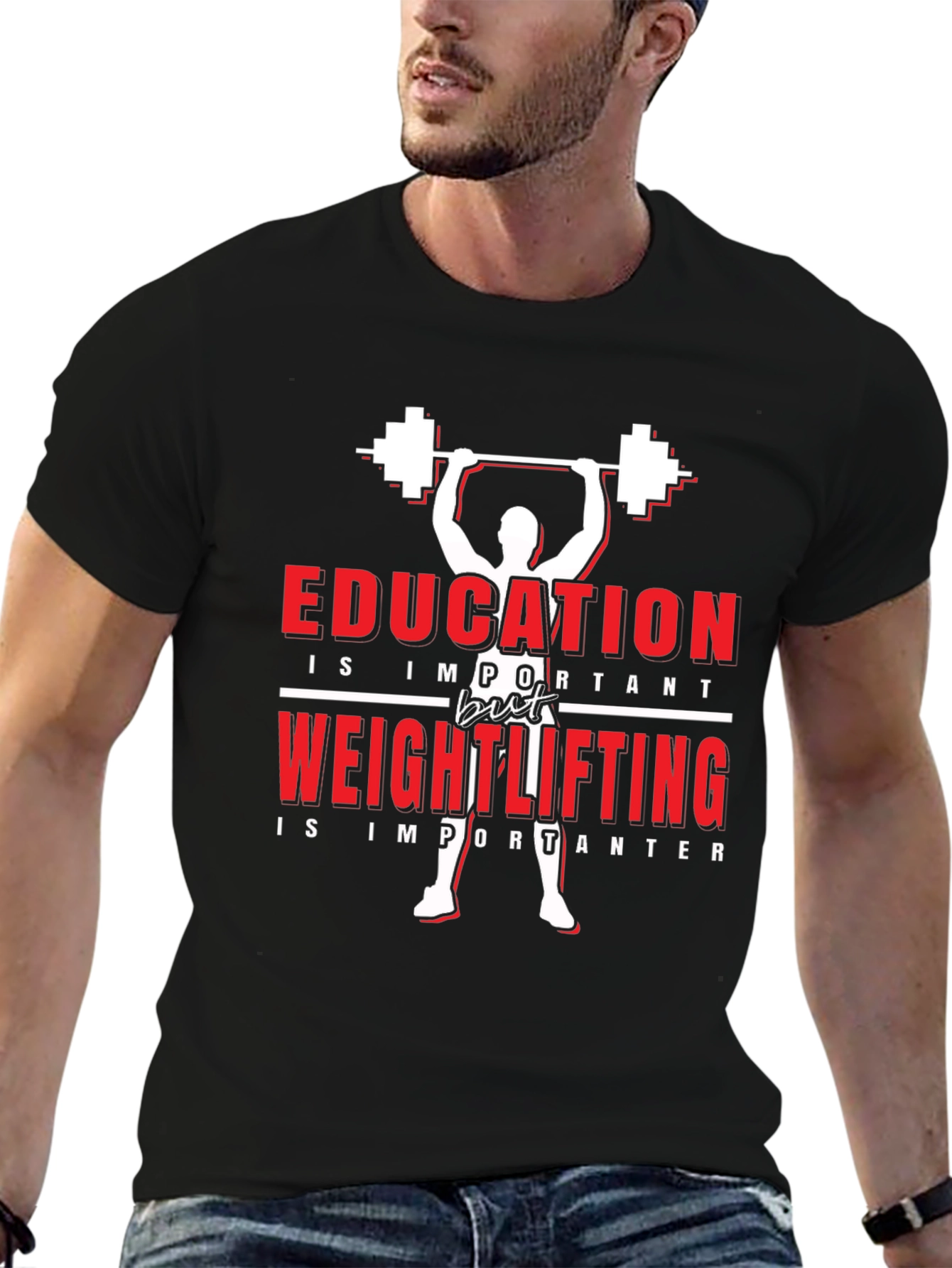 Black Education vs Weightlifting Graphic T-Shirt view 6