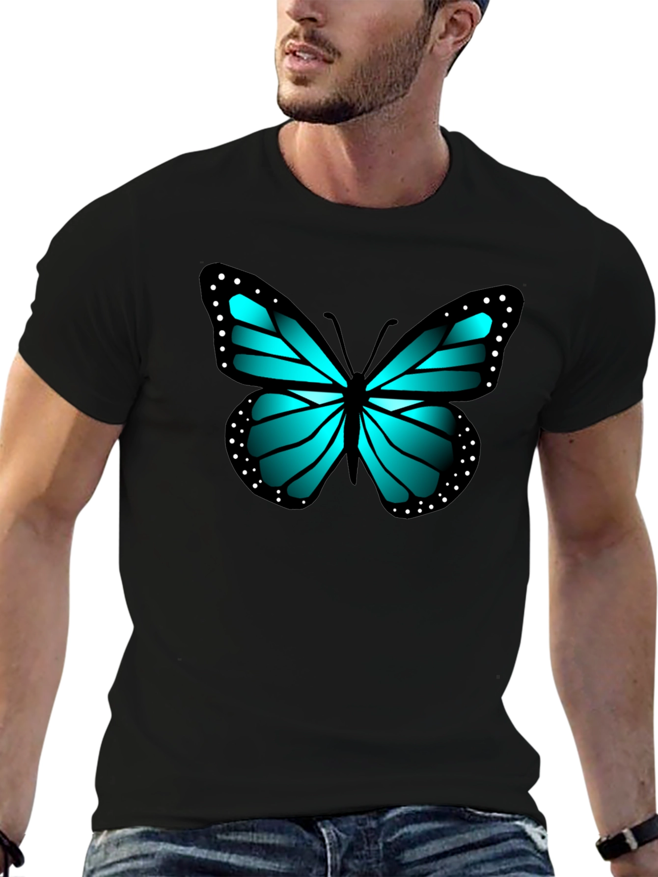 Black Blue Butterfly Graphic Black Tee view 6