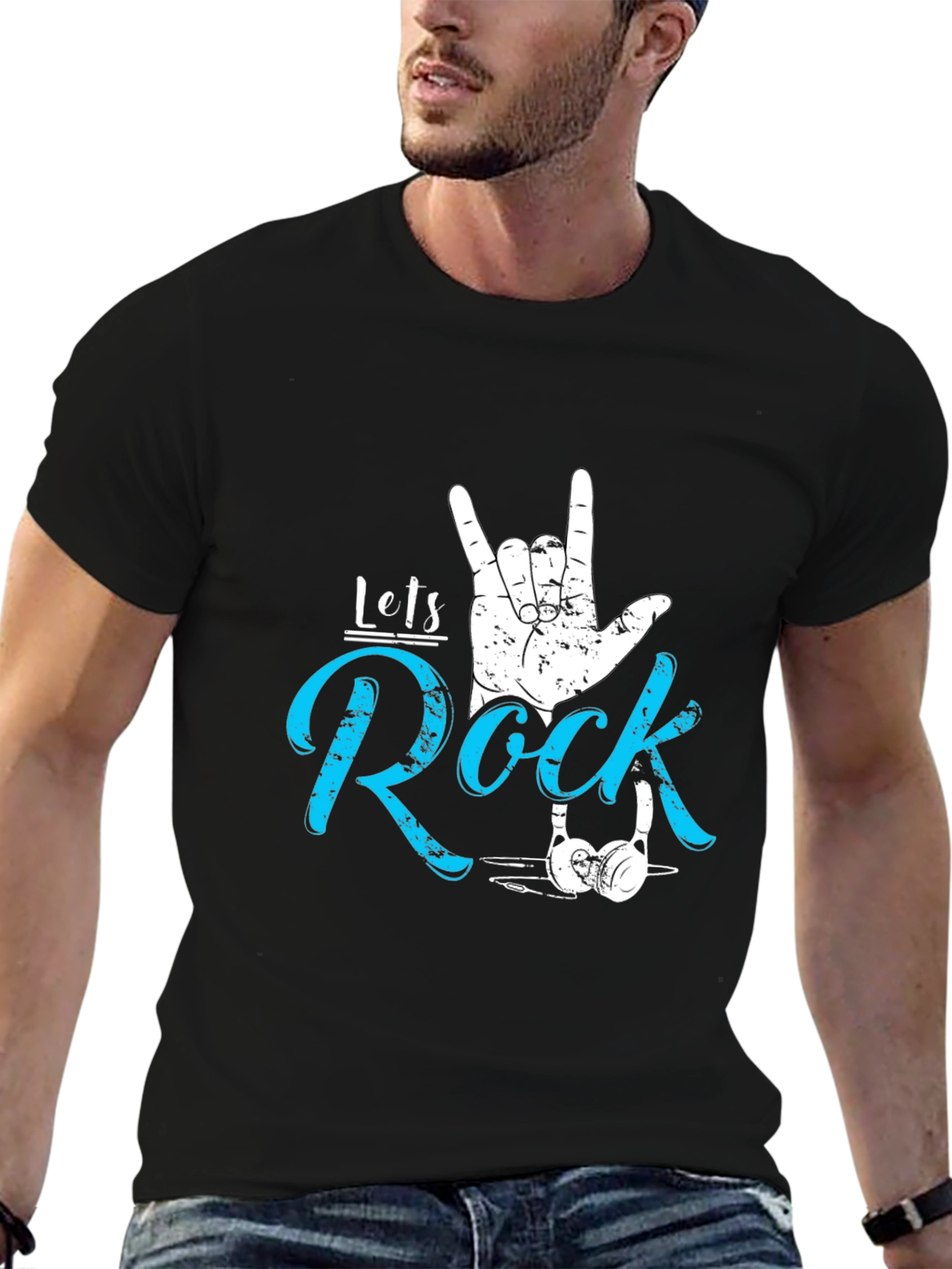 Black Let's Rock Graphic Tee - Cool Music Fan T-Shirt view 6
