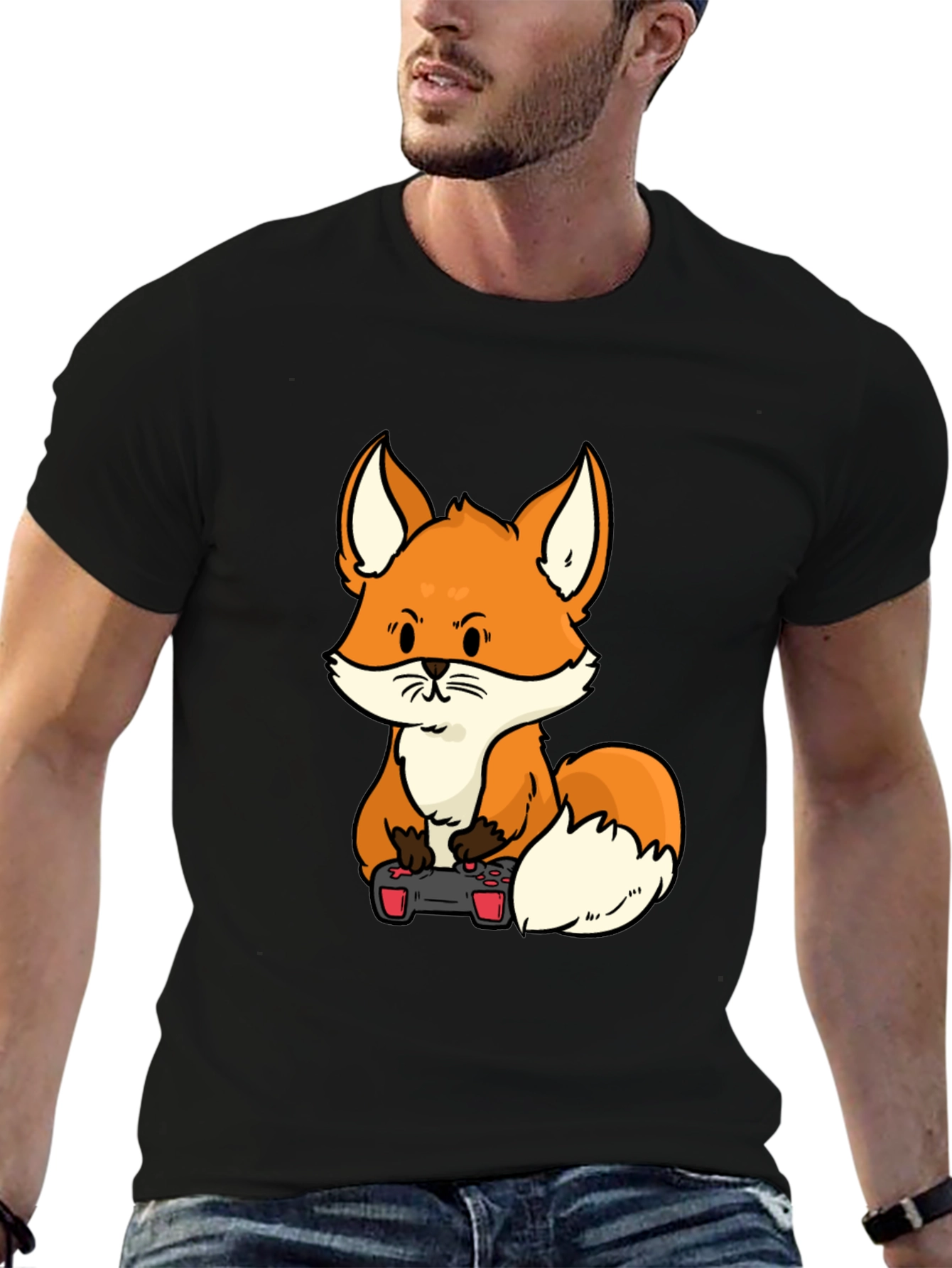 Black Gamer Fox Graphic T-Shirt - Cool Cartoon Design view 6