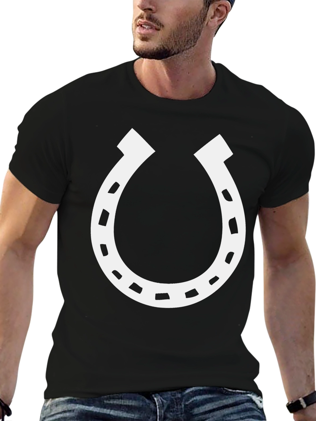 Black Lucky Horseshoe Graphic Tee - Black Cotton Blend T-Shirt view 6