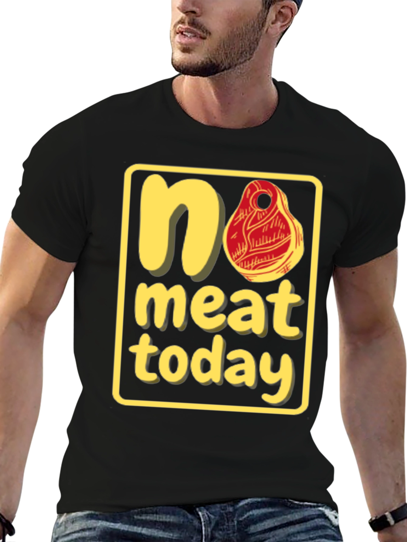 Black No Meat Today Graphic T-Shirt - Black Cotton Tee view 6