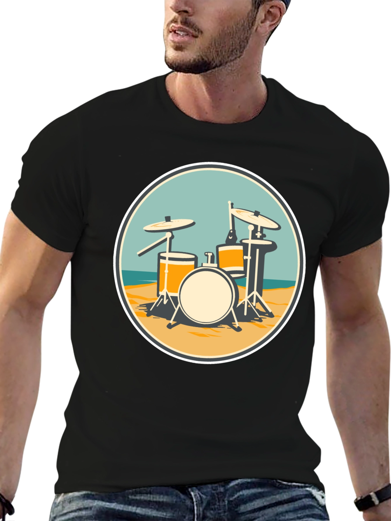 Black Drum Set Beach T-Shirt view 6
