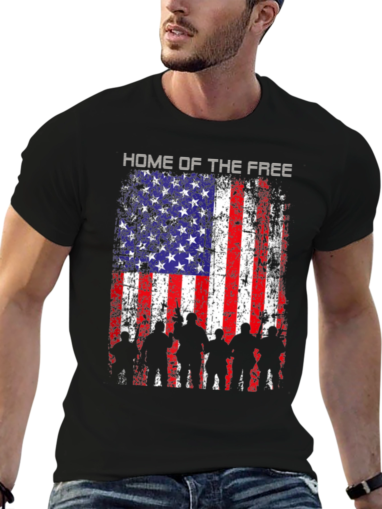Black Home of the Free American Flag T-Shirt view 6