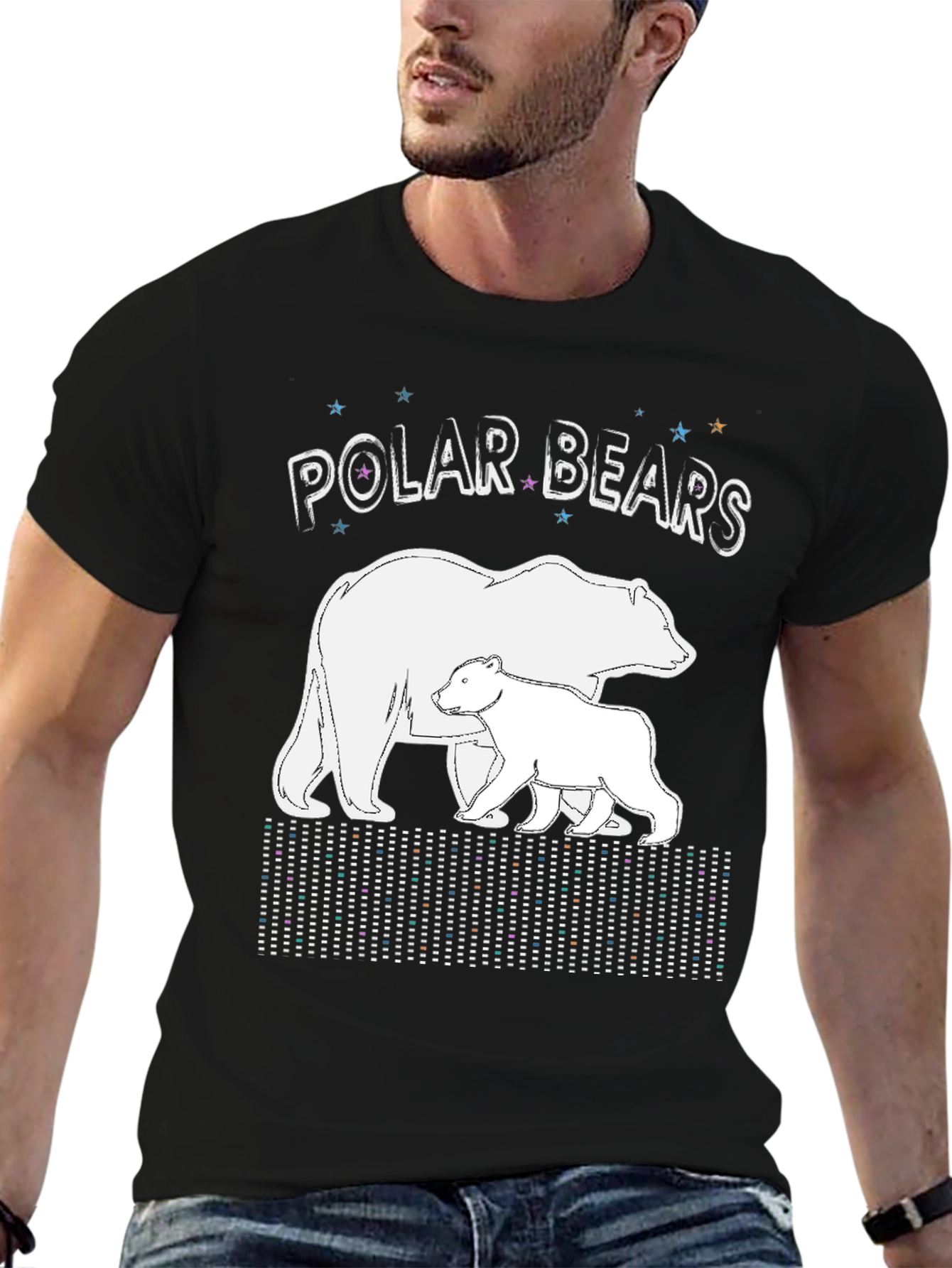 Black Polar Bears Graphic Print Crew Neck T-Shirt view 6
