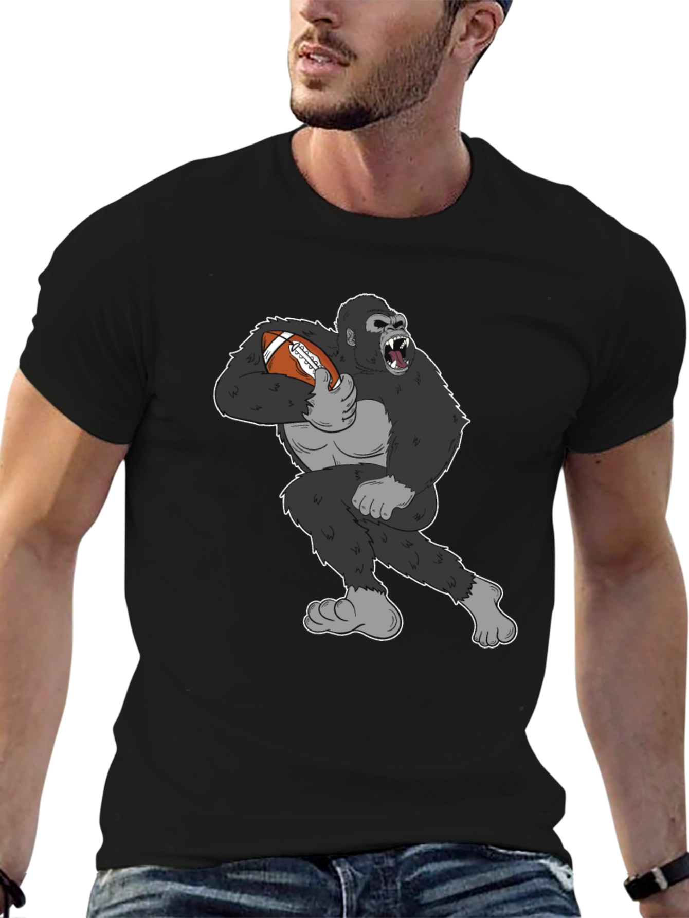 Black Gorilla Football T-Shirt - Black view 6
