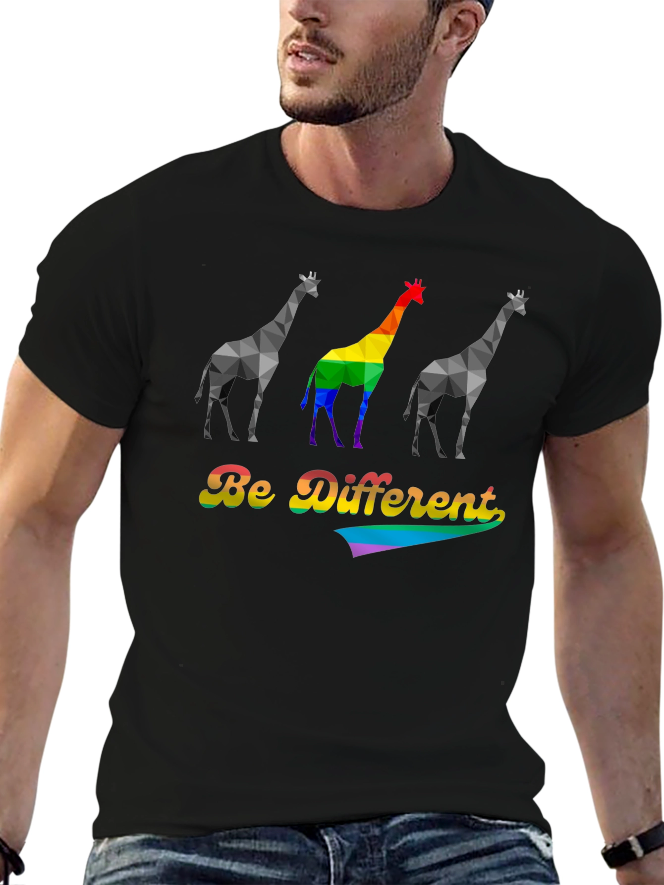 Black Be Different Giraffe Pride T-Shirt view 6