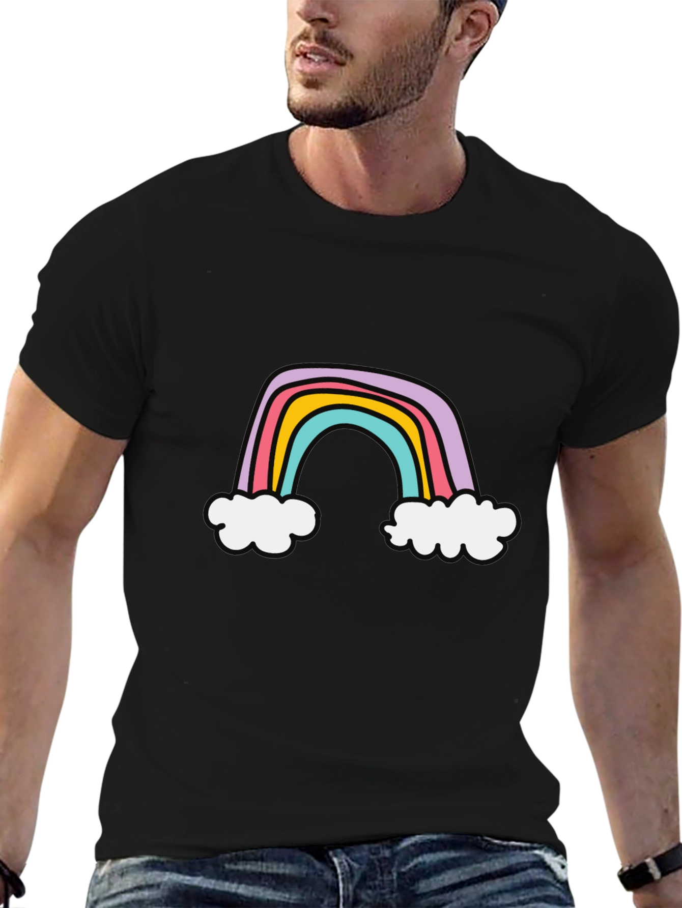 Black Rainbow Graphic Tee - Soft Cotton Blend, Casual Style view 6