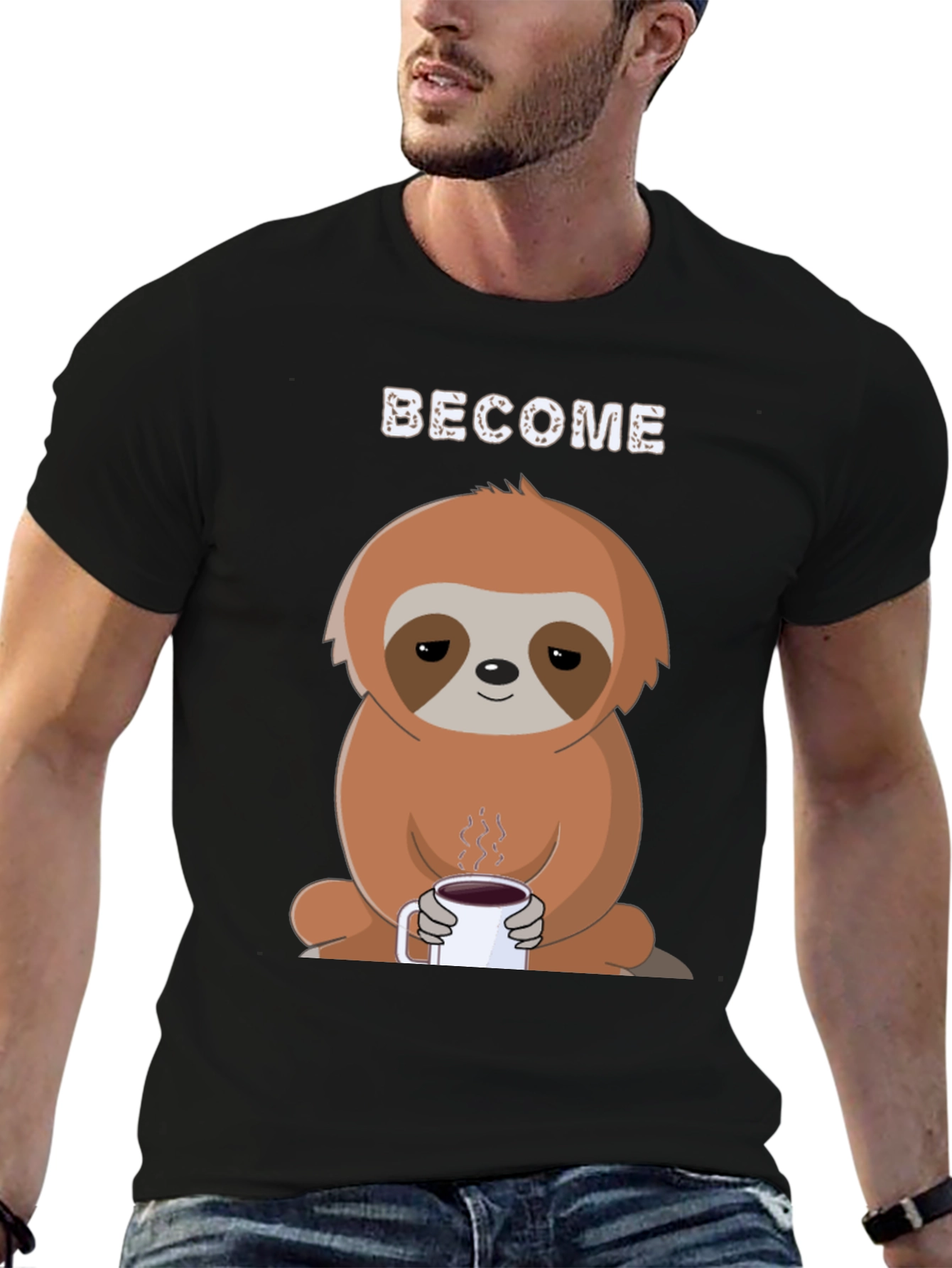 Black Become Coffee Sloth T-Shirt - Relaxed Graphic Tee view 6