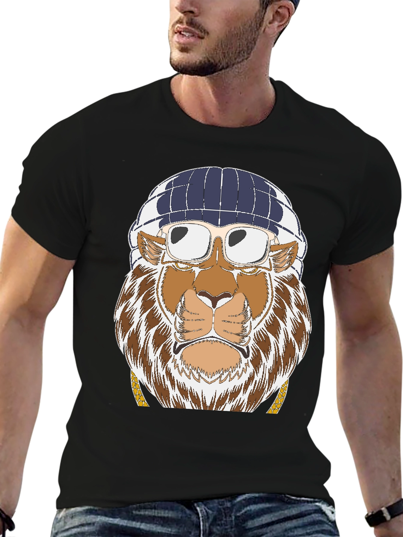 Black Cool Lion Graphic T-Shirt - Streetwear Style view 6