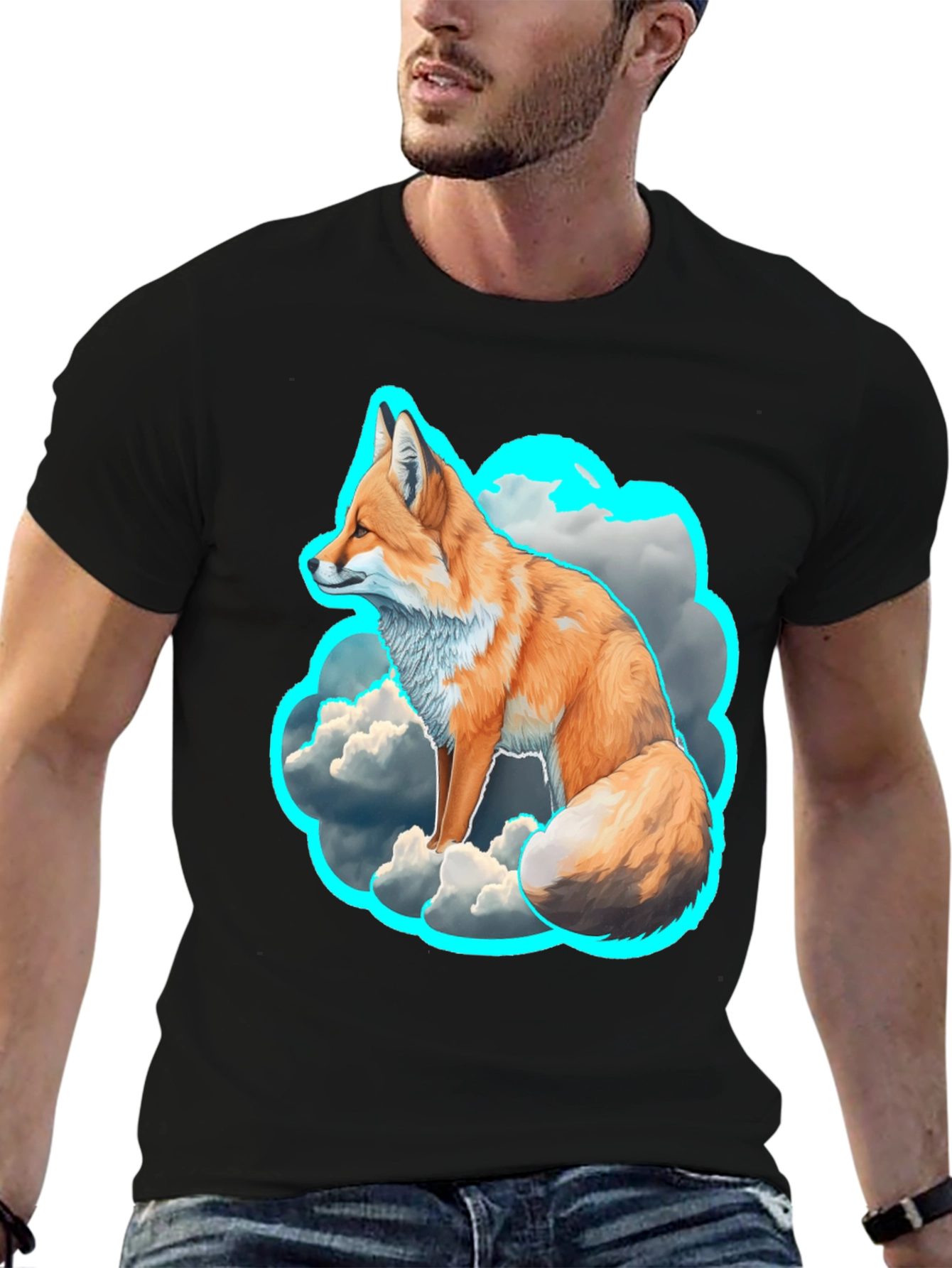 Black Fox in the Clouds Graphic Tee - Unique Design view 6