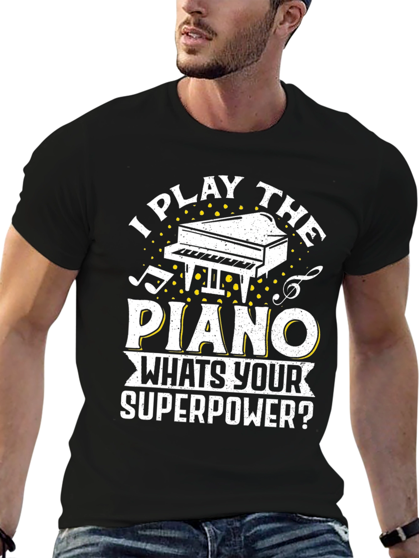 Black I Play the Piano T-Shirt - Musician Superpower Tee view 6