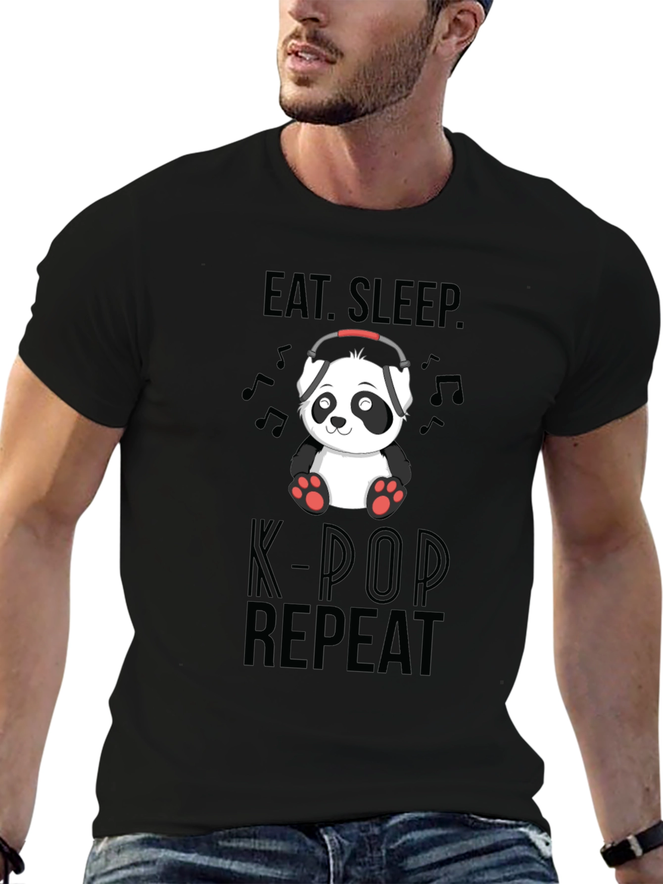 Black Eat, Sleep, K-Pop Repeat Panda Graphic Tee view 6