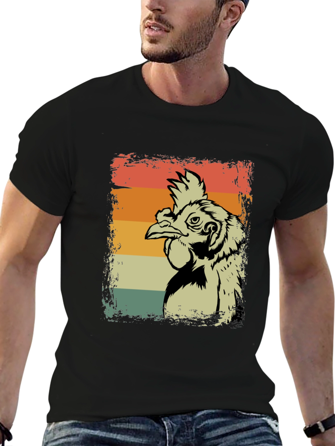 Black Retro Chicken T-Shirt - Vintage Style Graphic Tee view 6