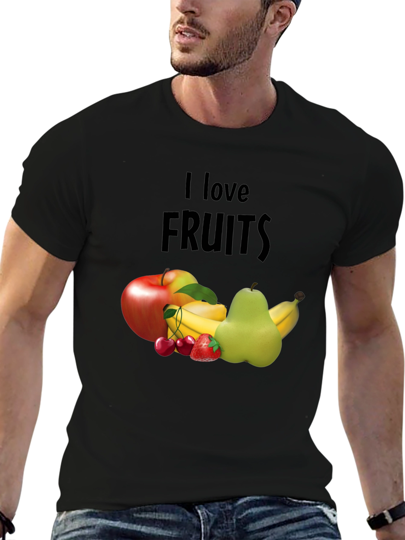 Black I Love Fruits Graphic Tee - Casual Black T-Shirt view 6
