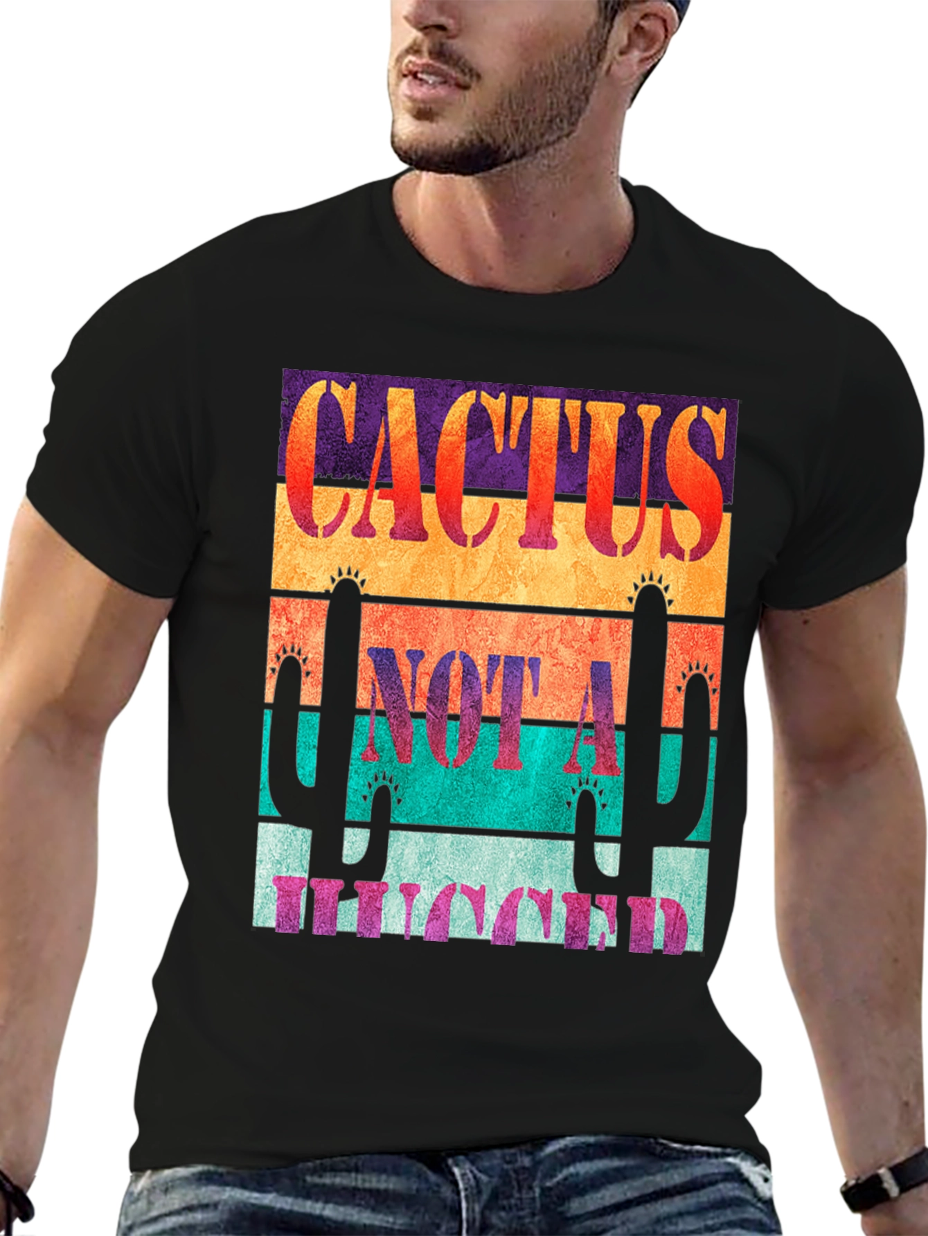 Black Cactus Not A Hugger Graphic Tee view 6