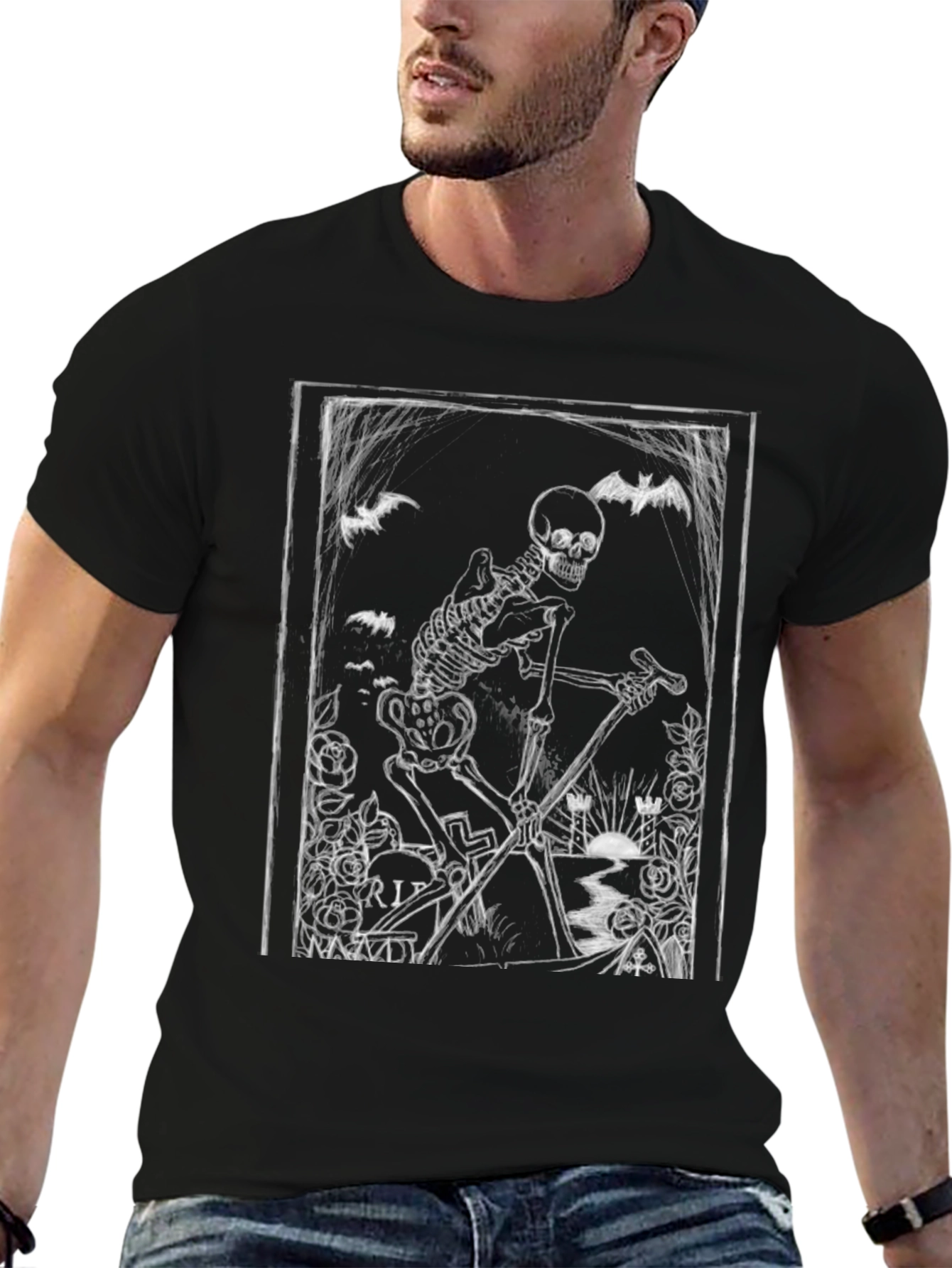 Black Gothic Skeleton Grim Reaper Black T-Shirt view 6