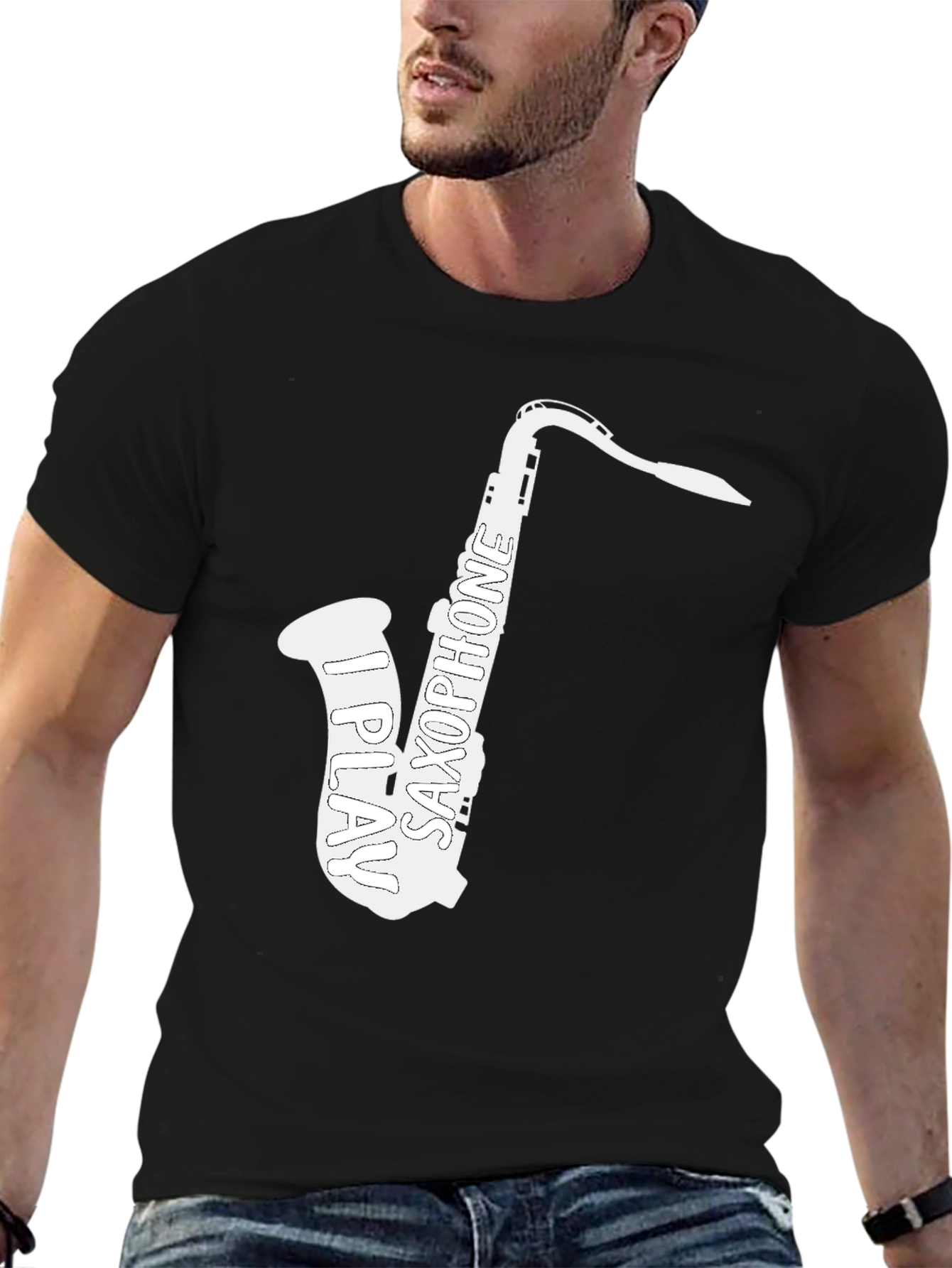 Black I Play Saxophone T-Shirt - Musician Tee view 6