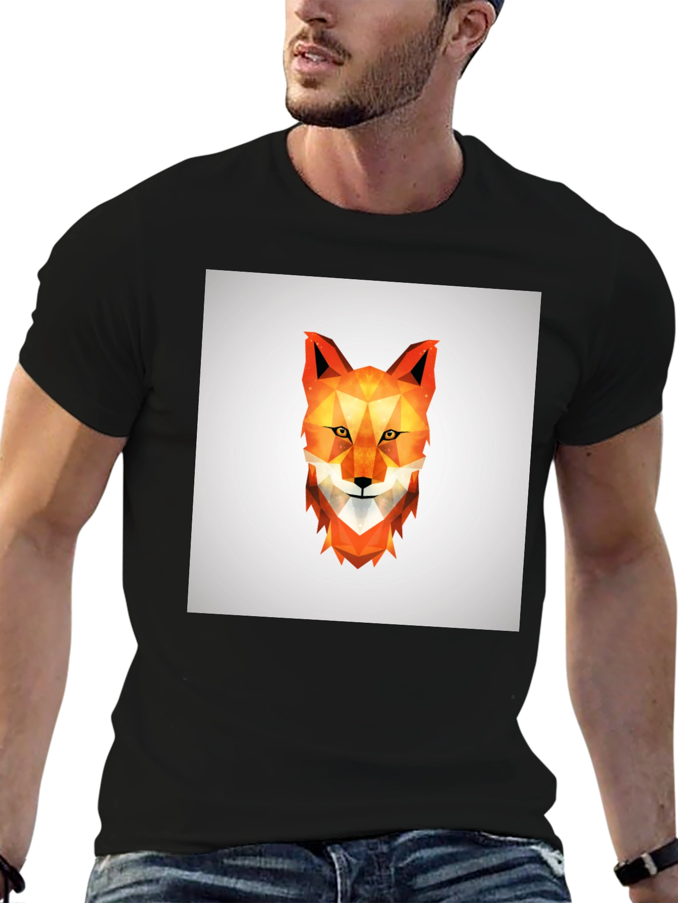 Black Geometric Fox Tee - Modern Graphic Print view 6