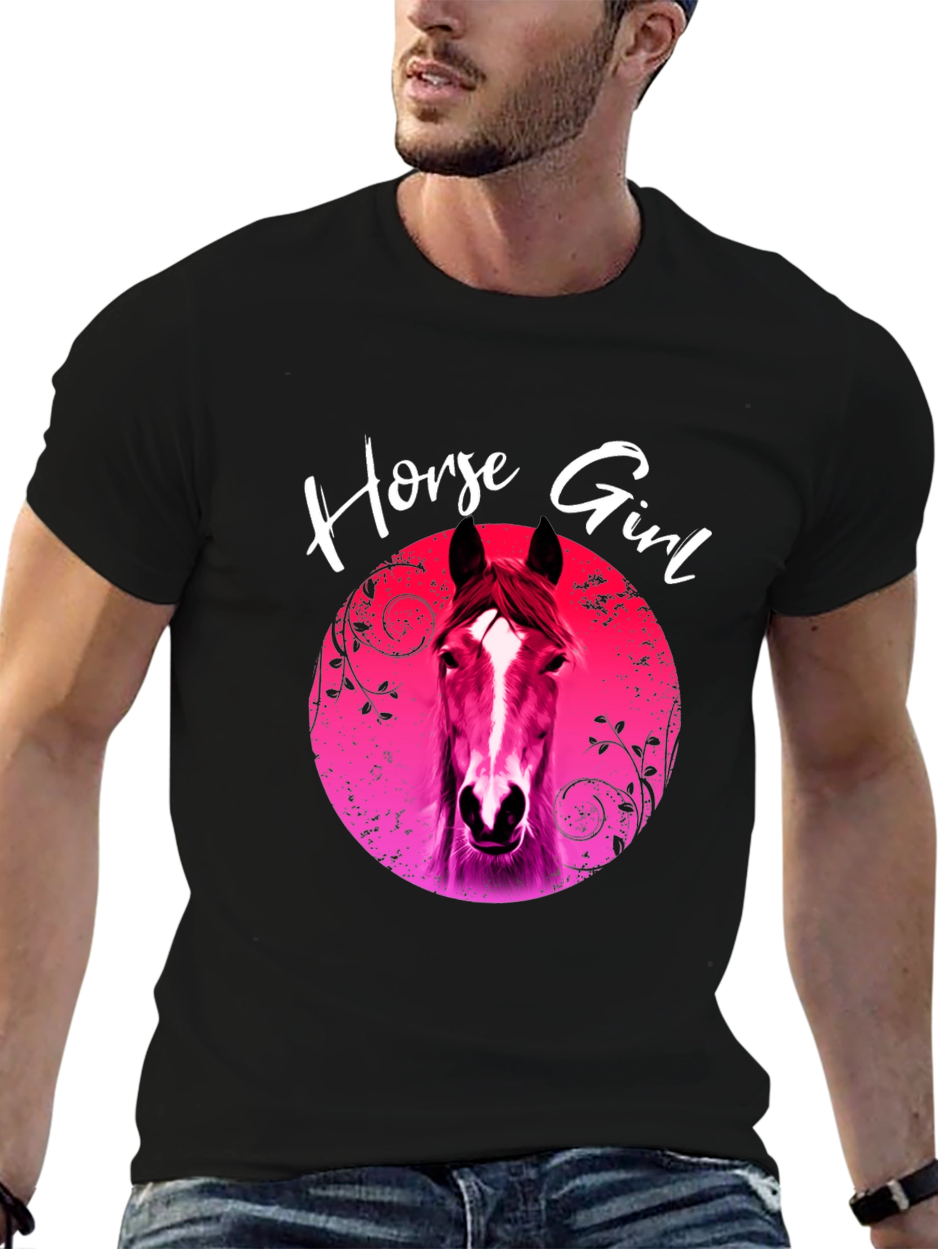 Black Horse Girl Graphic Tee - Black Unisex T-Shirt view 6