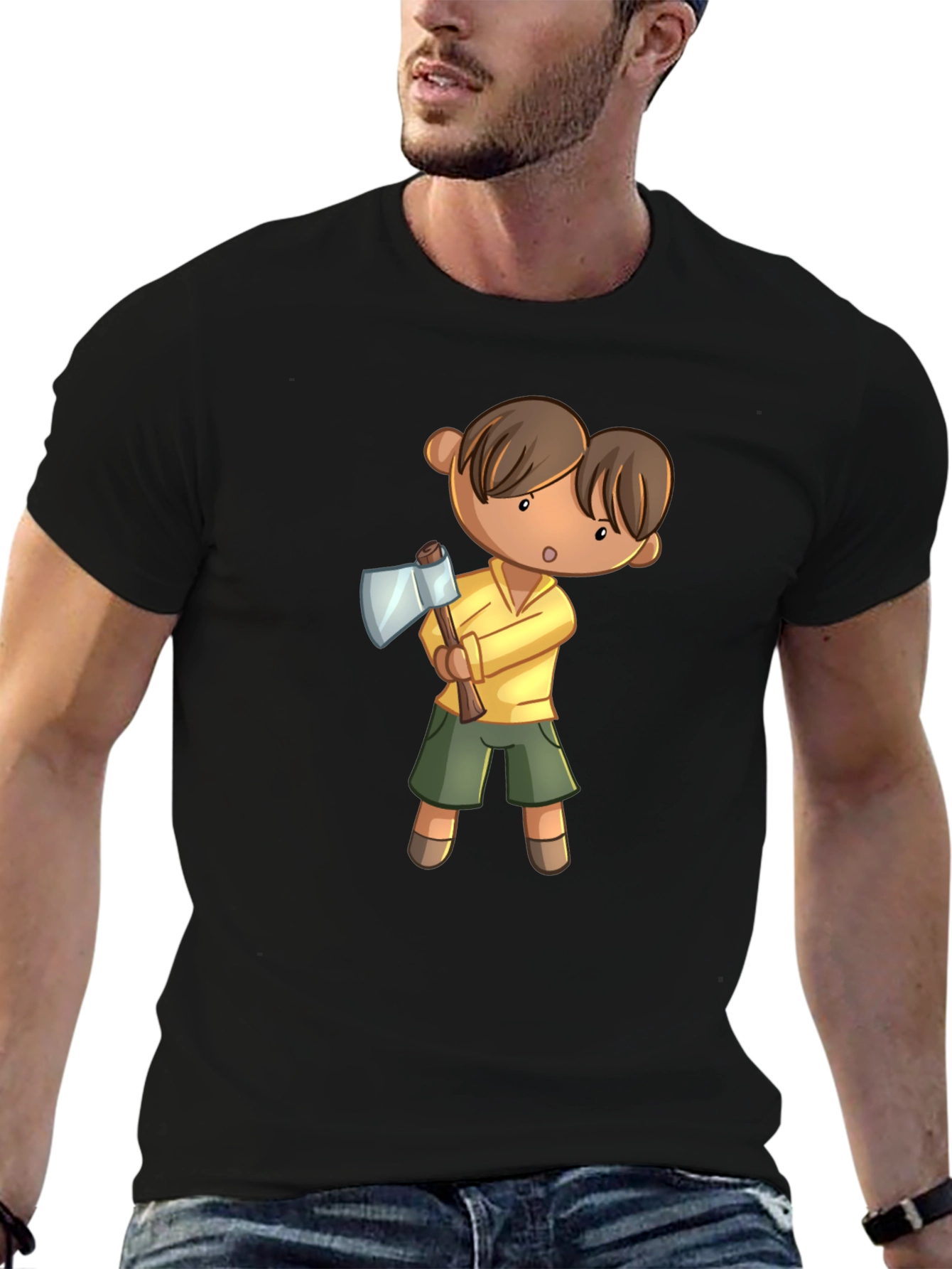 Black Cartoon Axe Man T-Shirt view 6