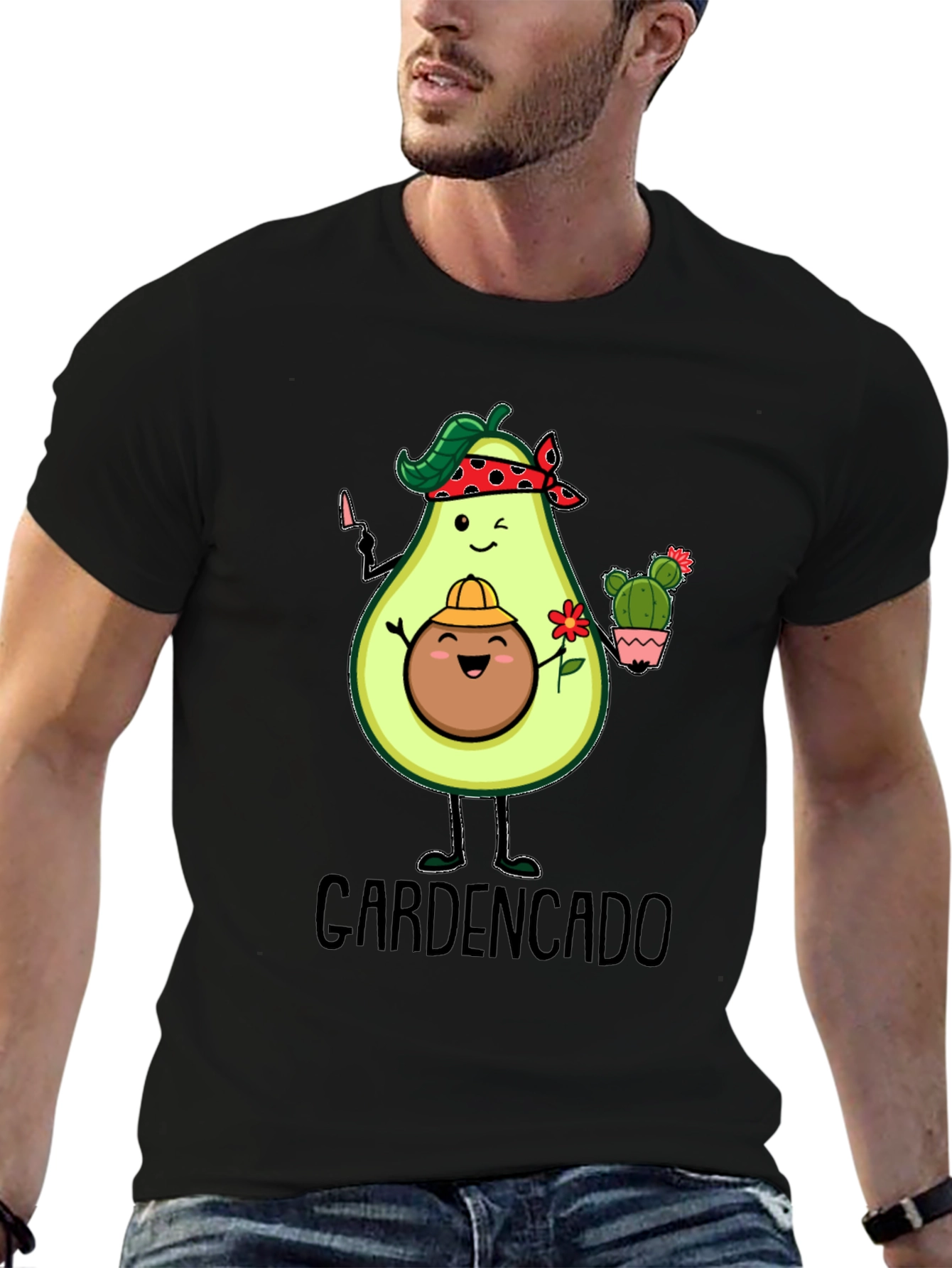 Black Gardencado Funny Avocado Gardener Black T-Shirt view 6
