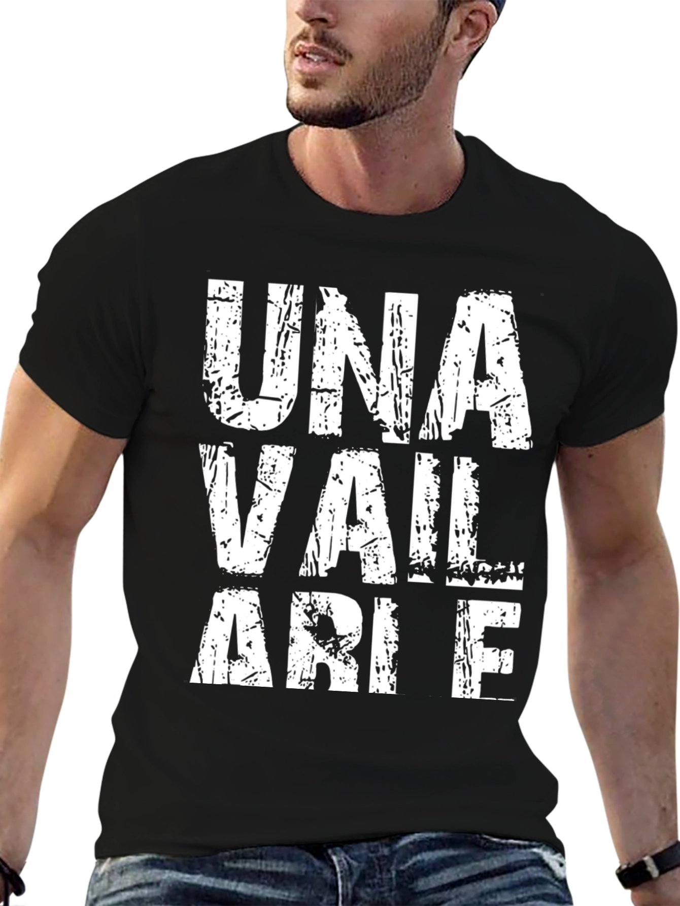 Black Una Vail Arie T-Shirt - Distressed White Print on Black view 6