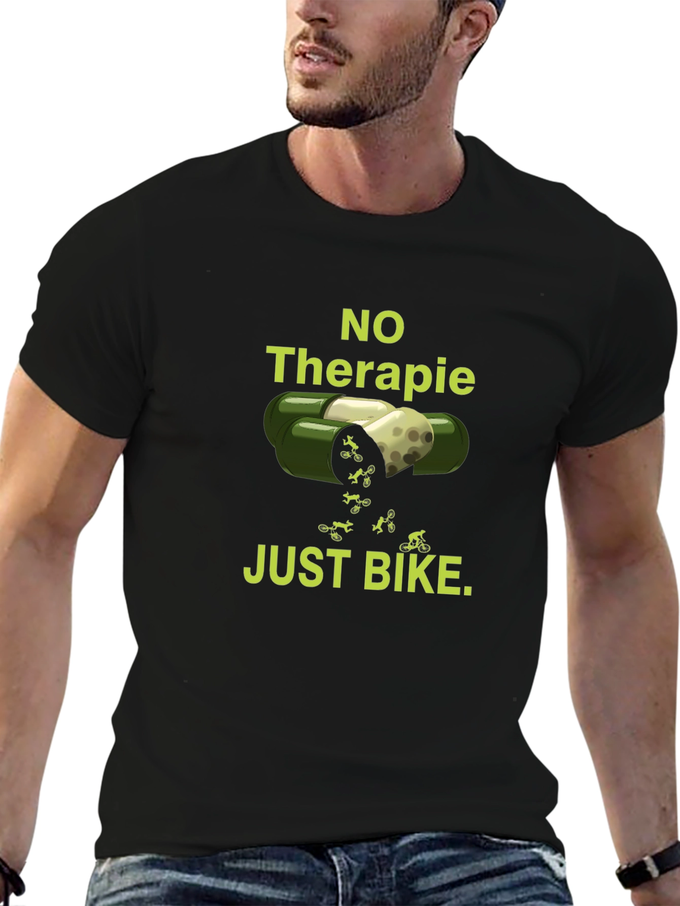 Black No Therapy Just Bike - Funny Biker T-Shirt view 6