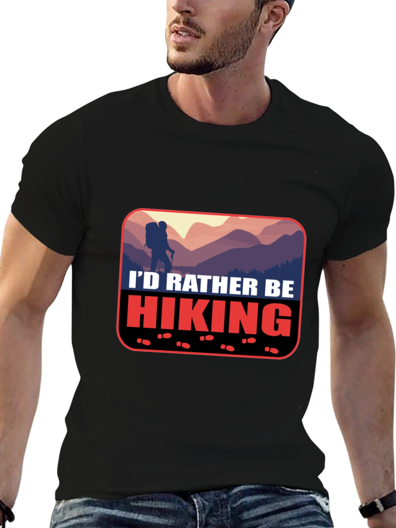 Black Hiking Graphic Tee - "I'd Rather Be Hiking" T-Shirt view 6