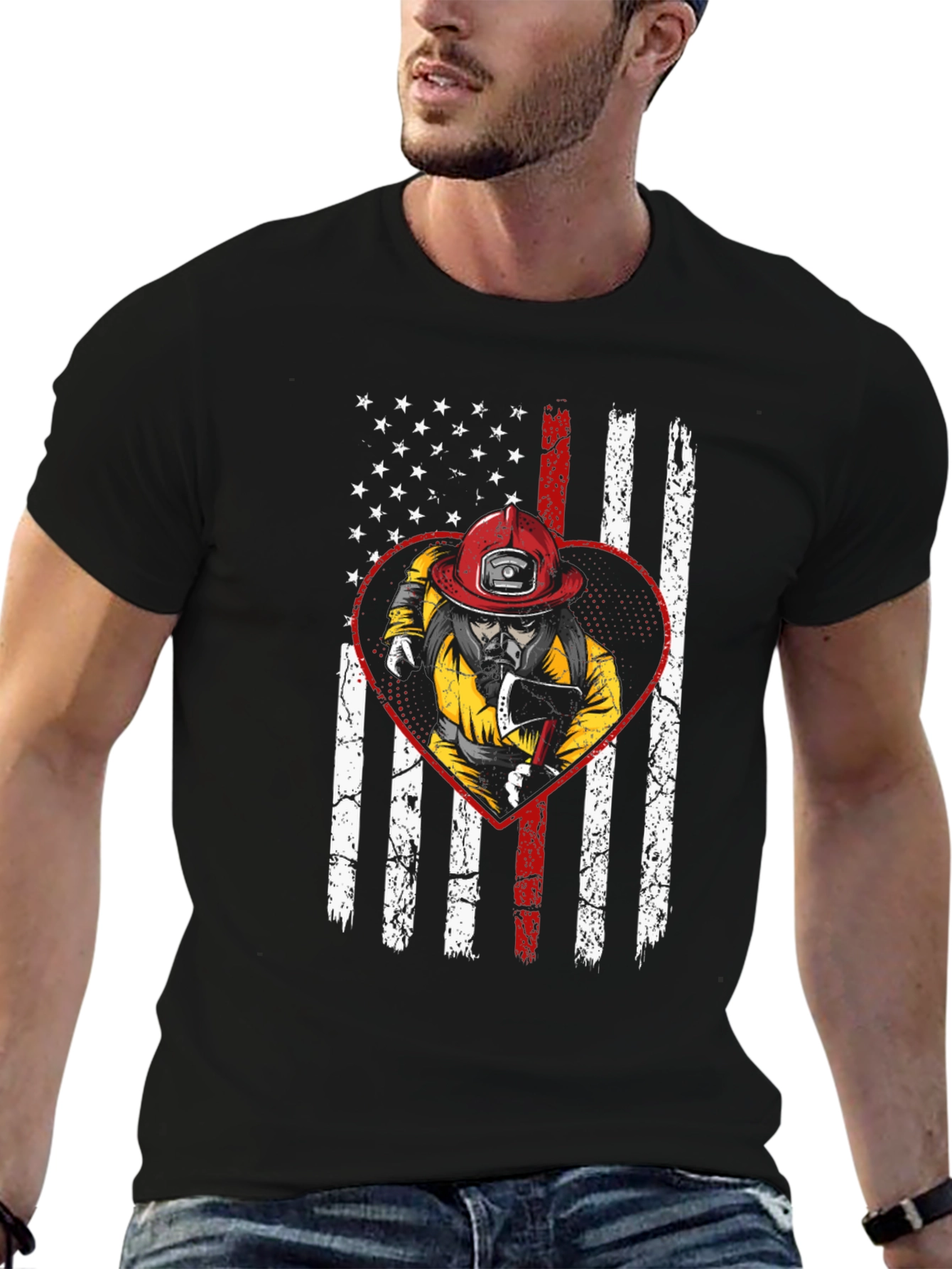 Black Firefighter Flag T-Shirt - Show Your Support! view 6