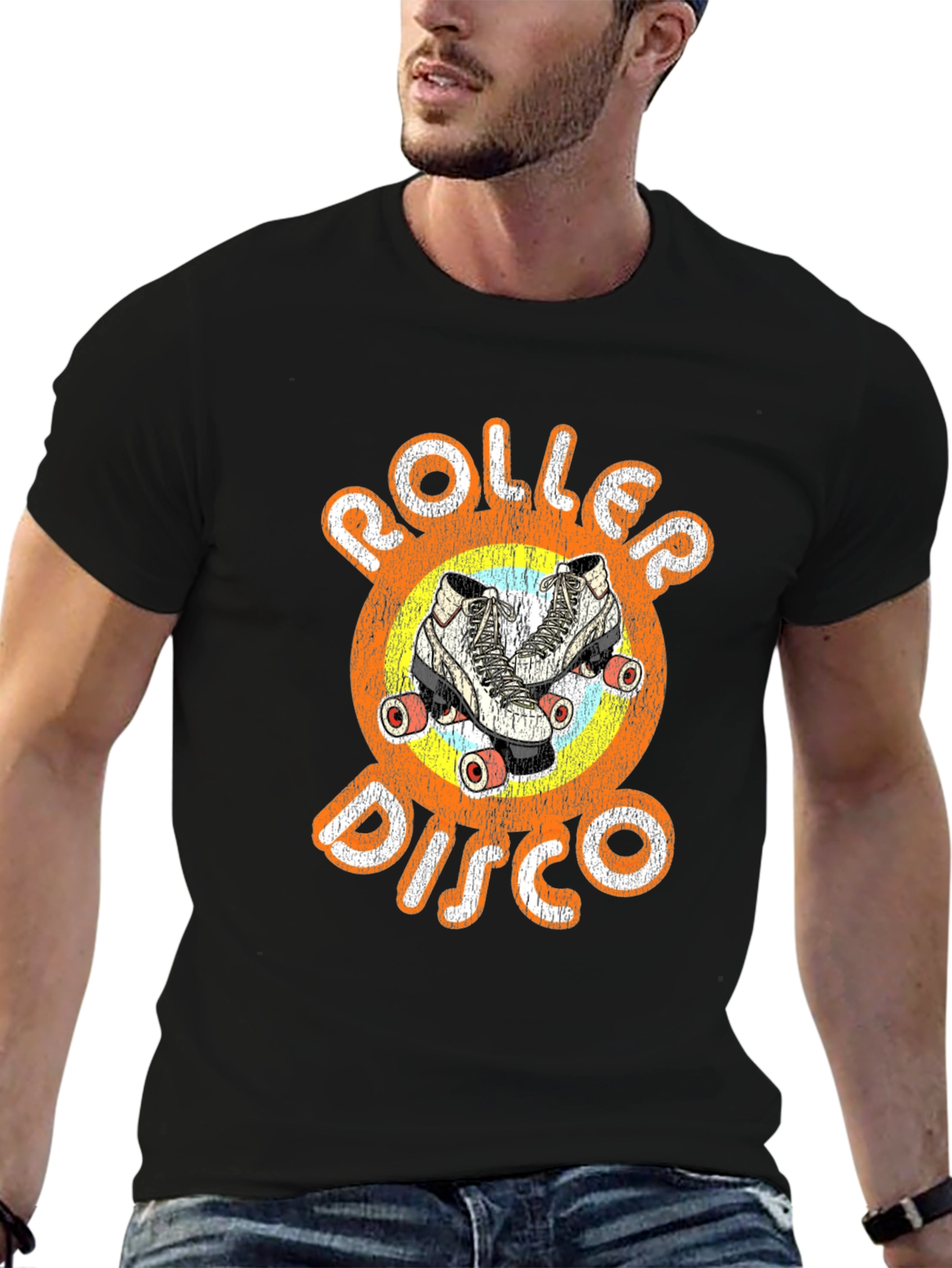 Black Retro Roller Disco T-Shirt - Vintage Skate Design view 6
