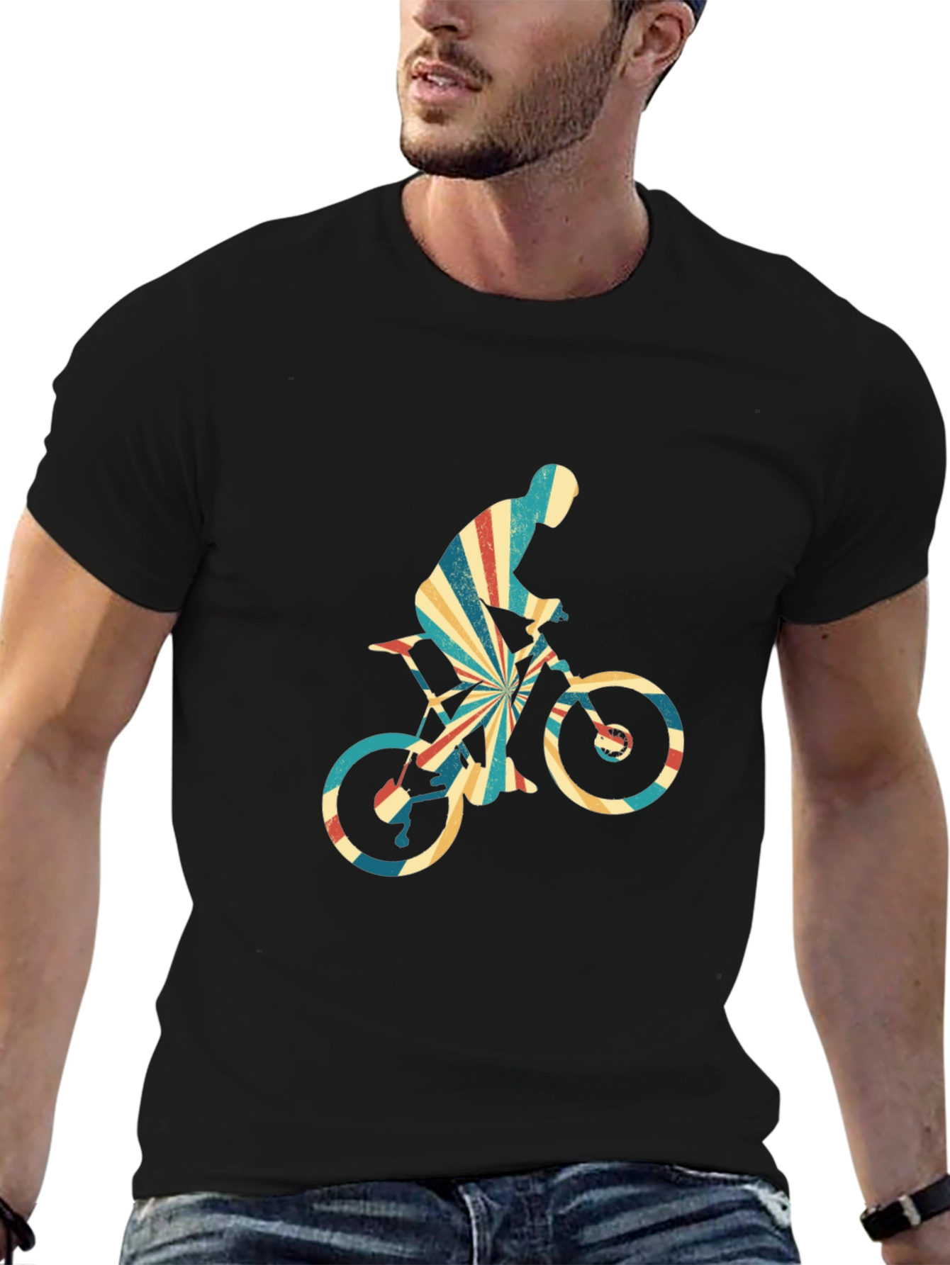 Black Retro Cycling T-Shirt - Mountain Bike Rider Design view 6
