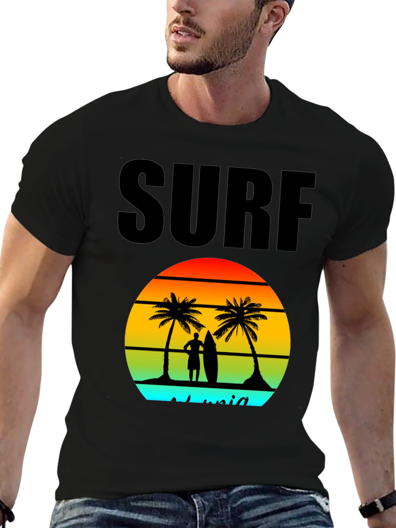 Black Surf Island Graphic Tee - Black Cotton T-Shirt view 6