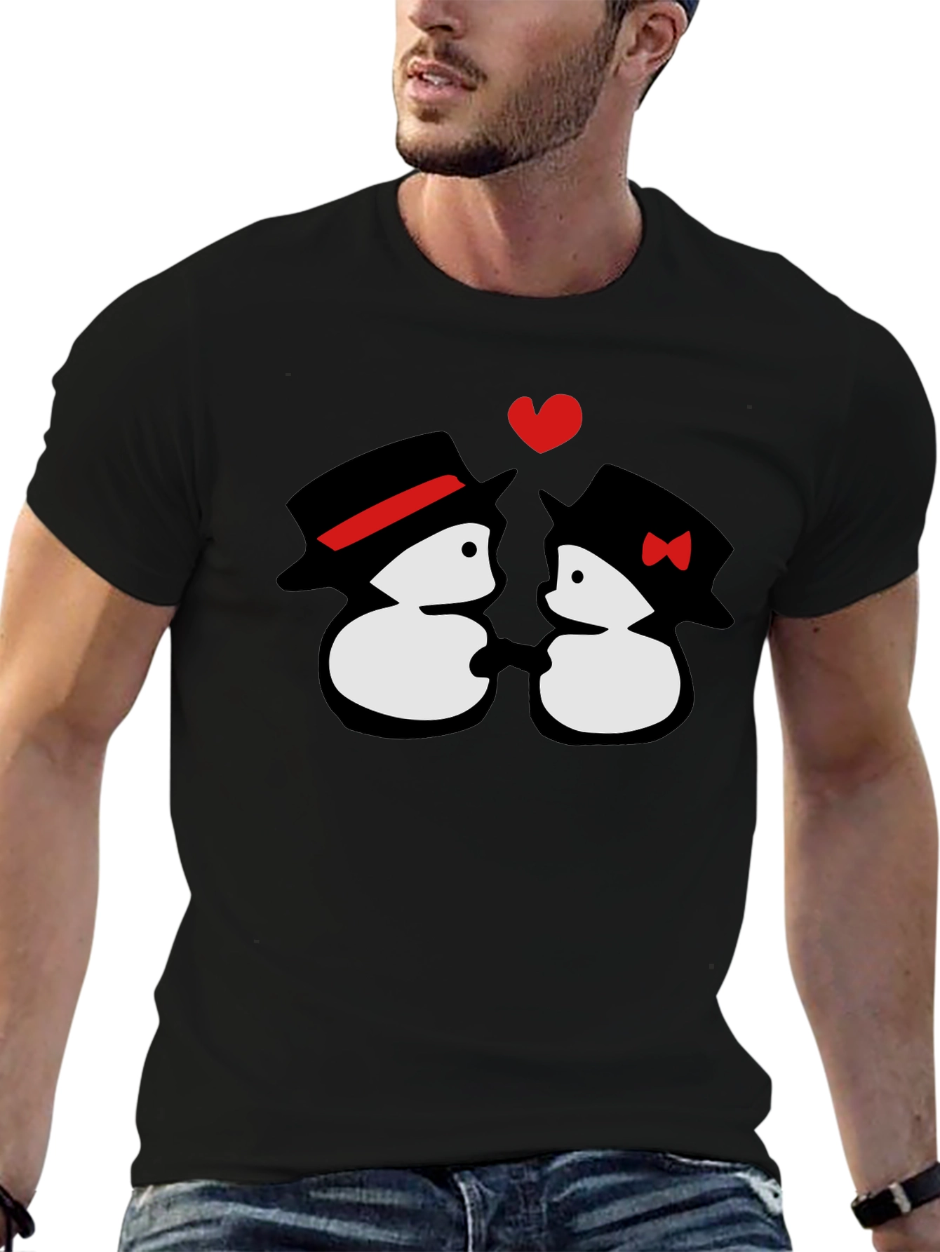 Black Penguin Love T-Shirt - Cute Cartoon Couple Tee view 6